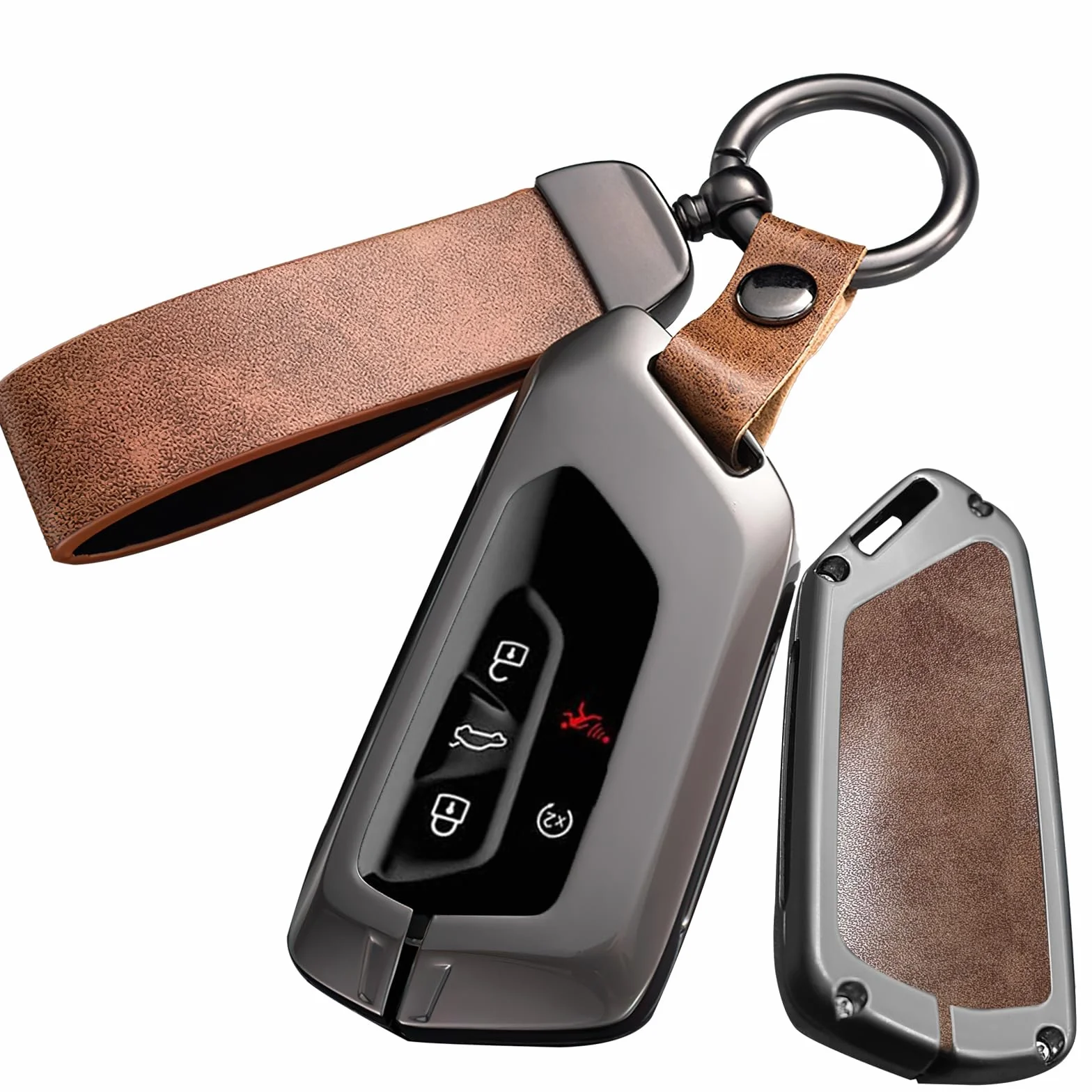 ontto Etui na kluczyki samochodowe, etui na kluczyki pasuje do Ford Capri Elektro Tourneo Connect 2024, 2025, 2026, do Skoda RS IV, Octavia Elroq 85, skórzane, metalowa obudowa kluczy, 3/4/5