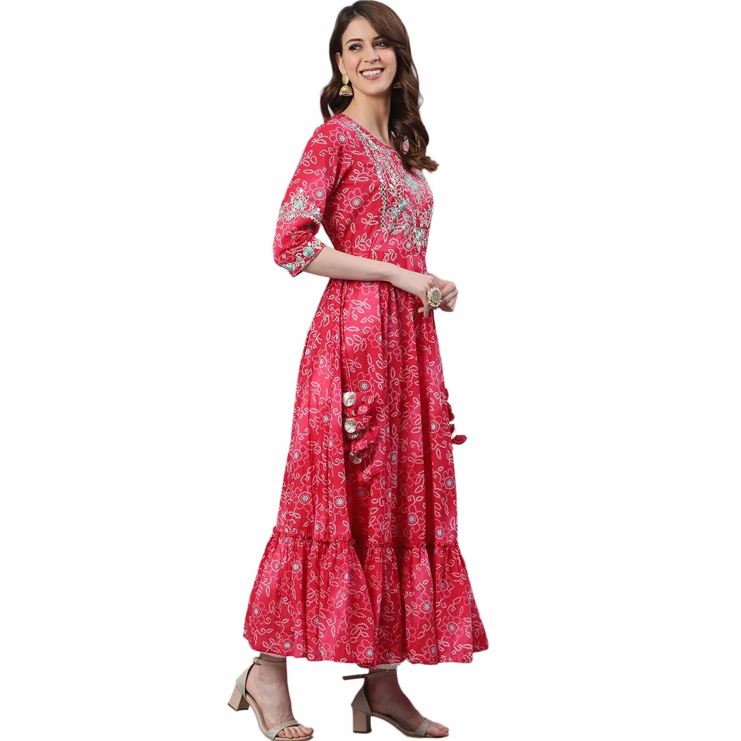 ishin Damska kurta z wiskozy Rayon Anarkali zdobiona