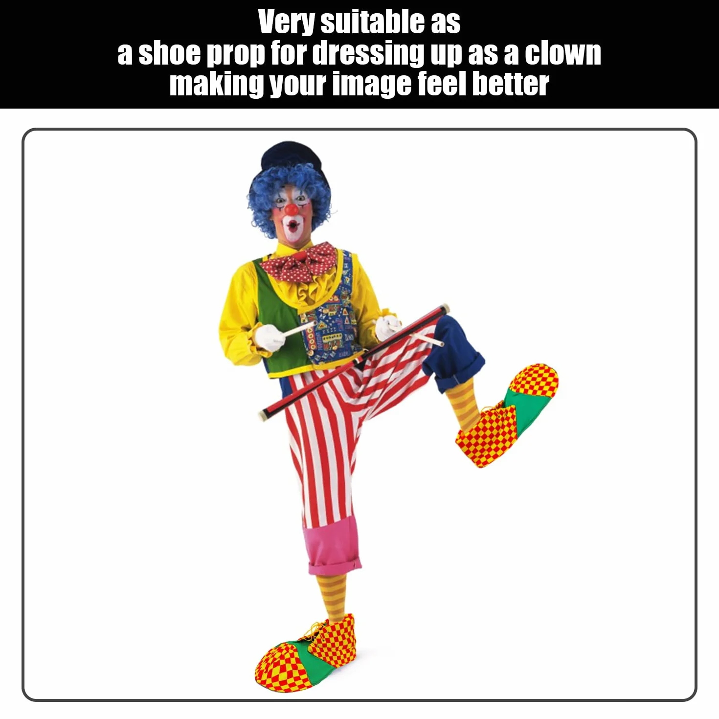 1 para butów klaunów w kratę, spersonalizowany kostium do cosplay, regulowany bohater, przedmioty do roli, buty do ciągnięcia na występy imprezowe.
