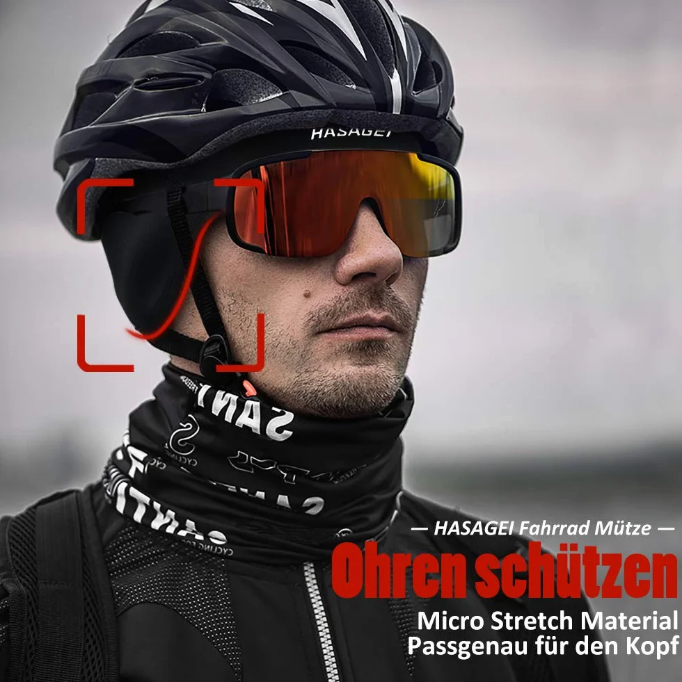 HASAGEI Czapka rowerowa, męska czapka polarowa na kask rowerowy, wiatroszczelna, czarna, czapka pod kask zimowy, 52-62 cm, utrzymuje ciepło