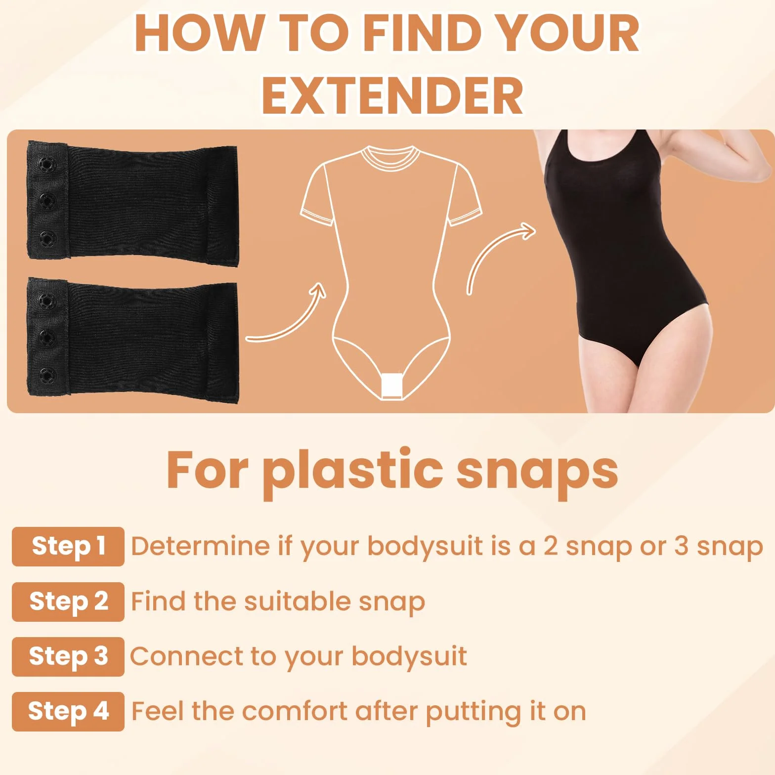 3 szt. Przedłużacz do body damskiego z 3 plastikowymi zatrzaskami, regulowany, do body redukcyjnych kobiet i modelujących sylwetki, kompatybilny z shapewear, czarne body i body damskie z długim