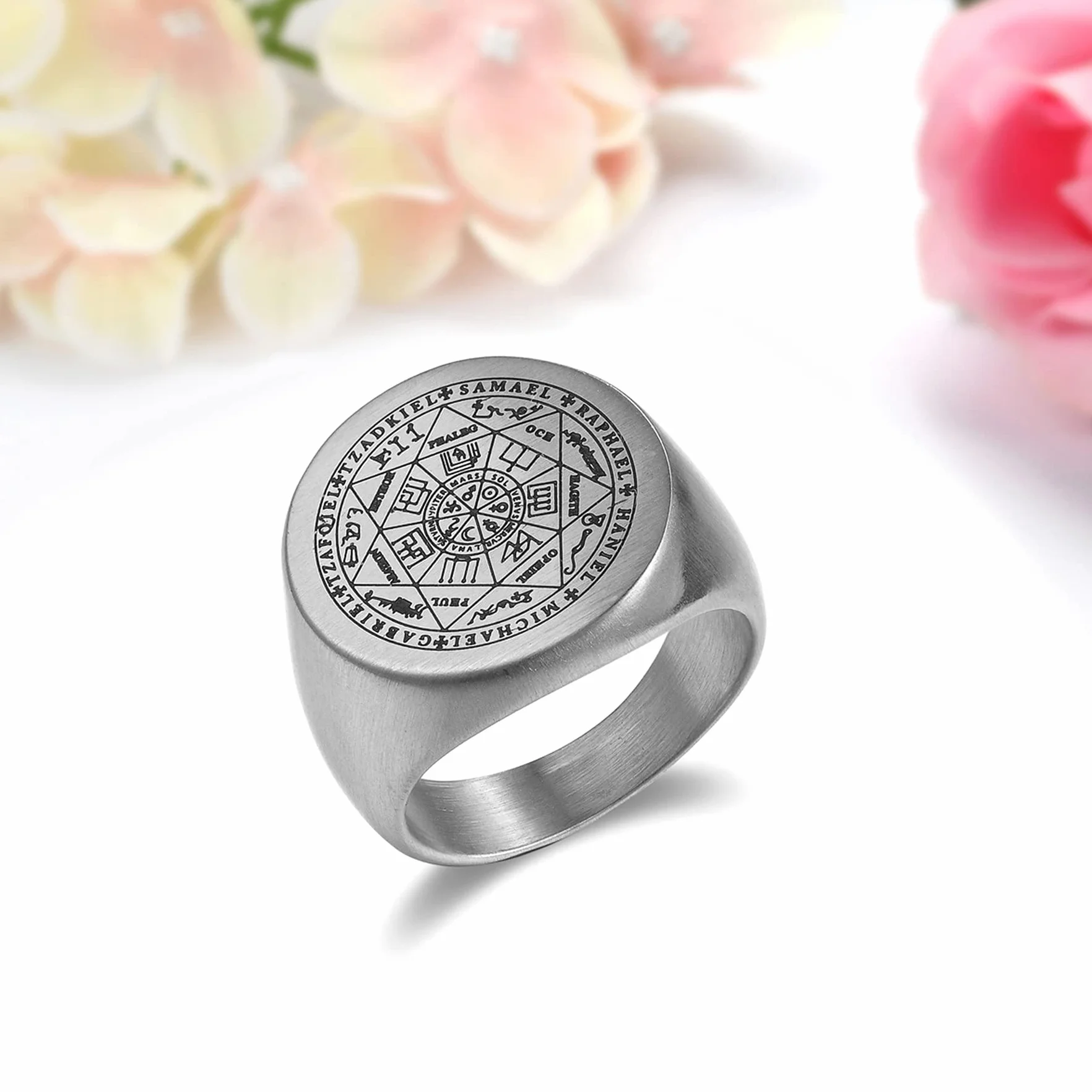 JewelryWe Vintage Seven Angels Secret Star Rune męski pierścionek ze stali nierdzewnej