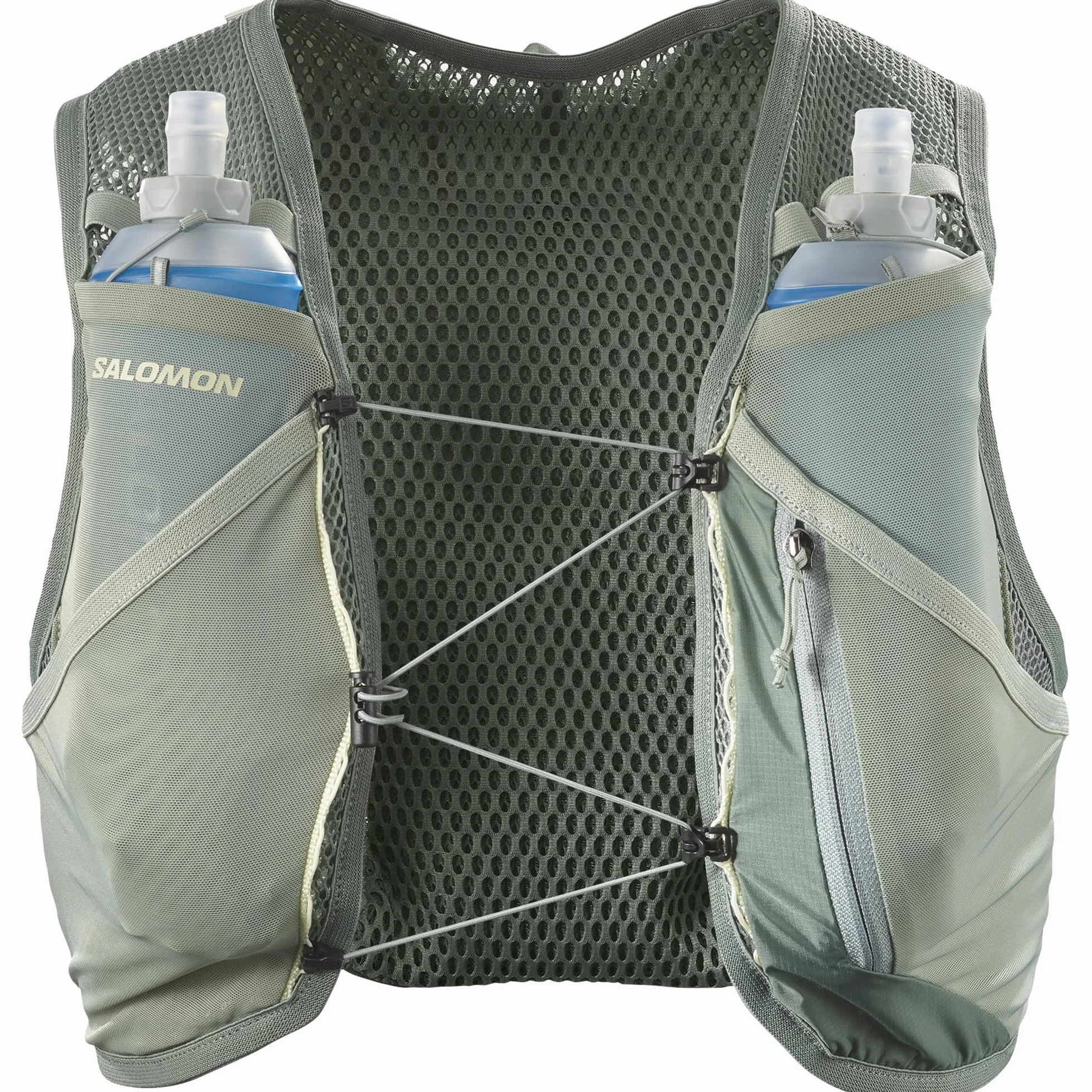Salomon Active Skin 4 Unisex kamizelka do biegania nawodnienie szlak turystyczny z butelkami w zestawie, precyzyjne dopasowanie, 4 l i zoptymalizowane przechowywanie, zielona, S