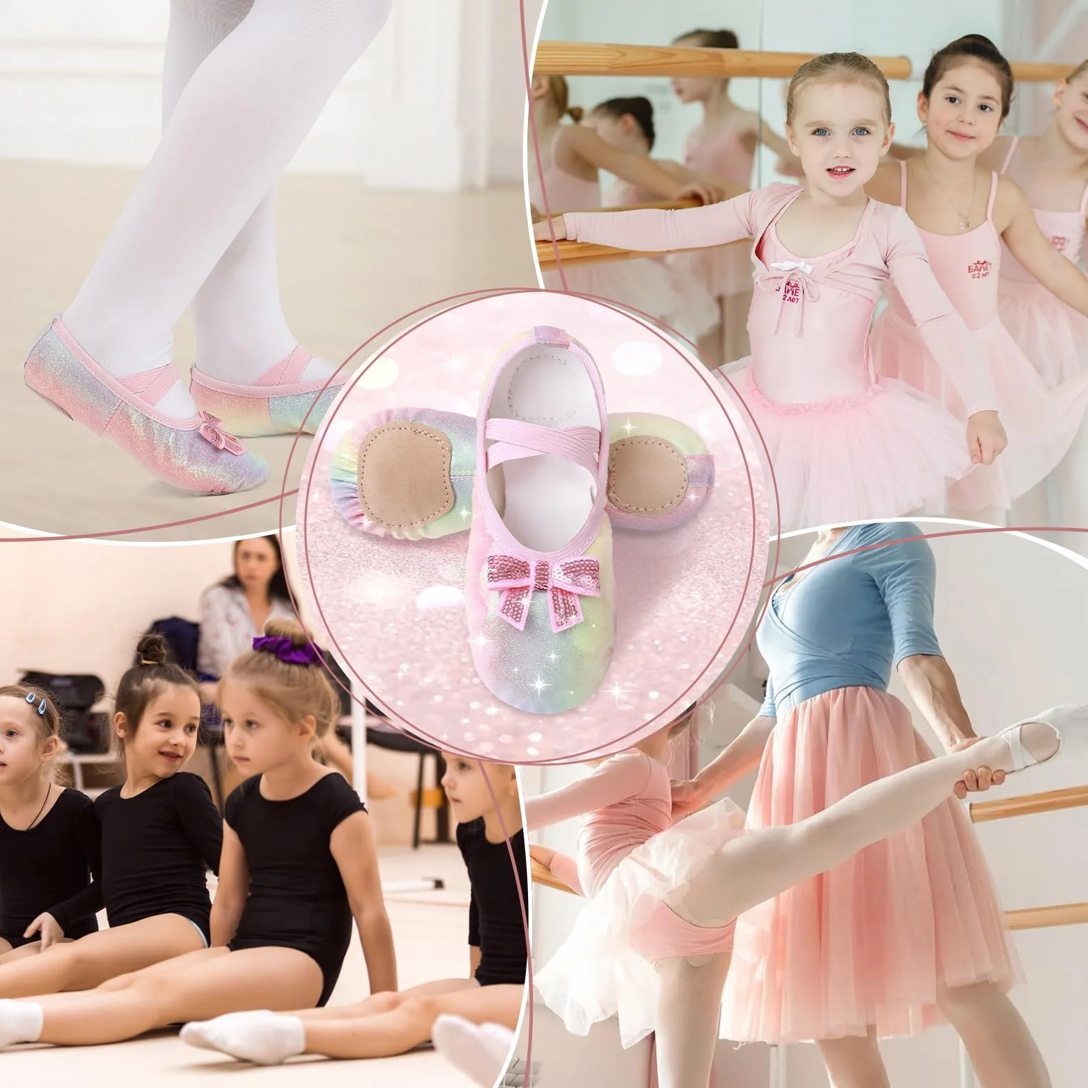 Buty baletowe dla dziewczynek, małych dzieci, brokatowy design z ładnym dzielonym łukiem, buty do tańca do ćwiczeń tanecznych, baletu, występów scenicznych, gimnastyki