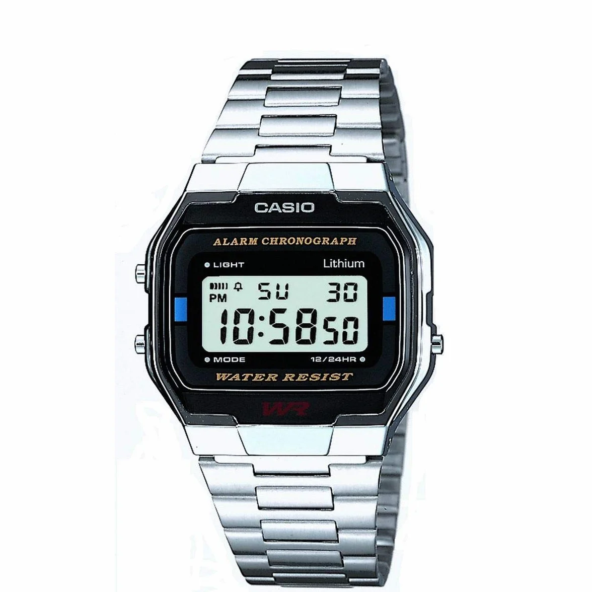 Casio A163WA-1QES Kolekcja klasycznego cyfrowego srebrnego chronografu ze stali