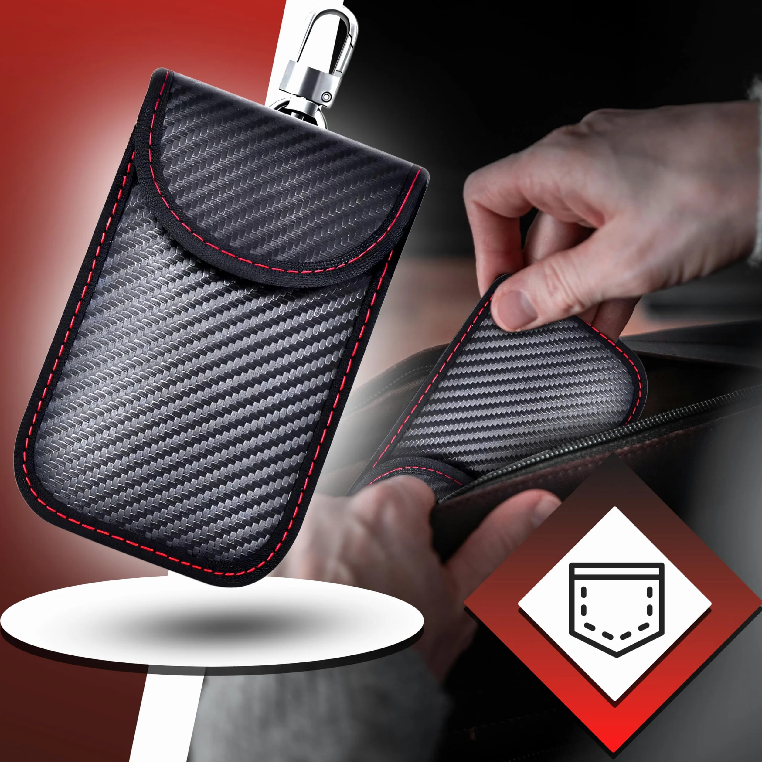 Retoo Keyless Go etui ochronne na kluczyki samochodowe, zestaw 2 szt. – wysokiej jakości etui na kluczyki samochodowe z blokadą RFID, z włókna węglowego, torba Faraday z blokadą sygnału przed