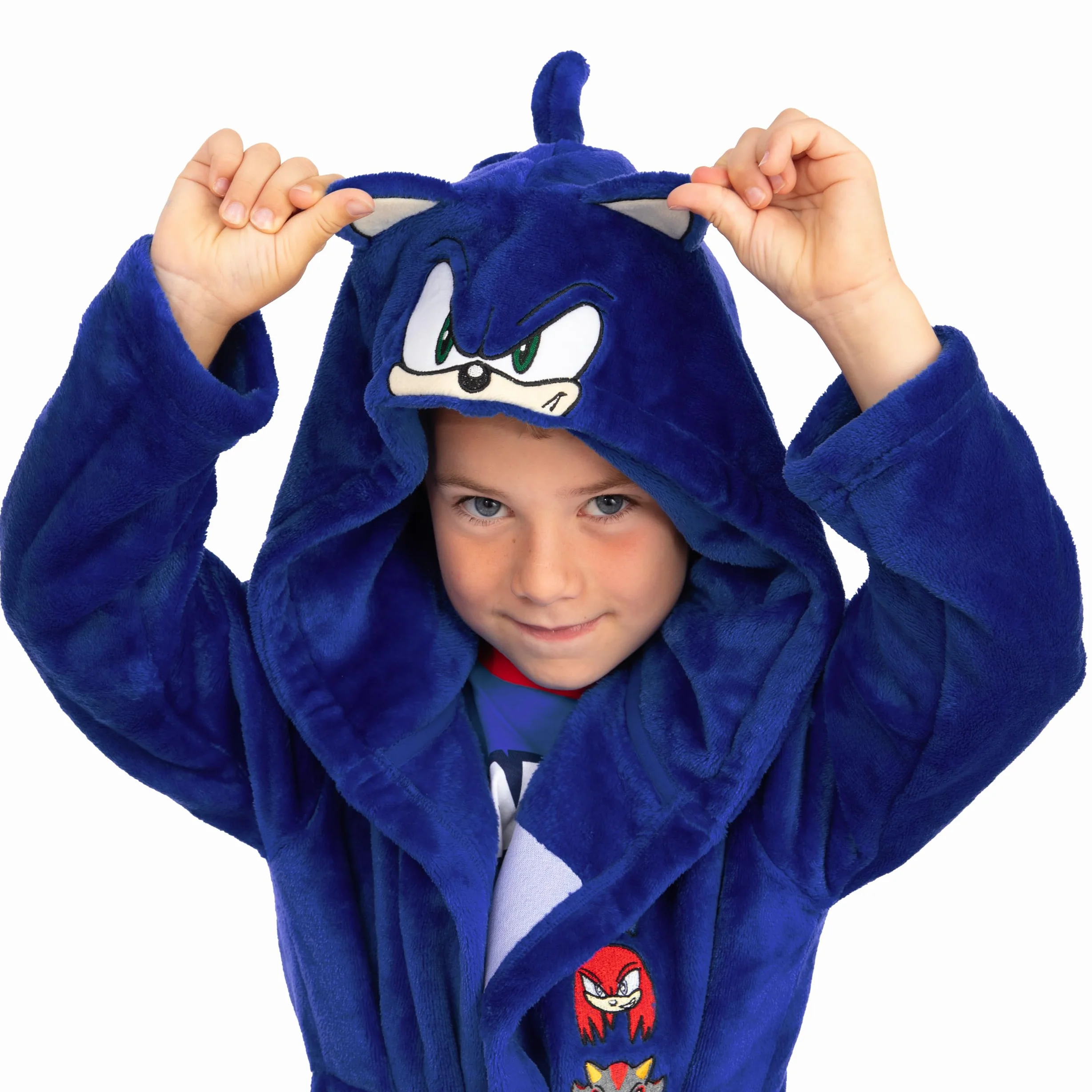 Szlafrok Sonic The Hedgehog Boys, polarowy szlafrok Sonic Kids z uszami 3D