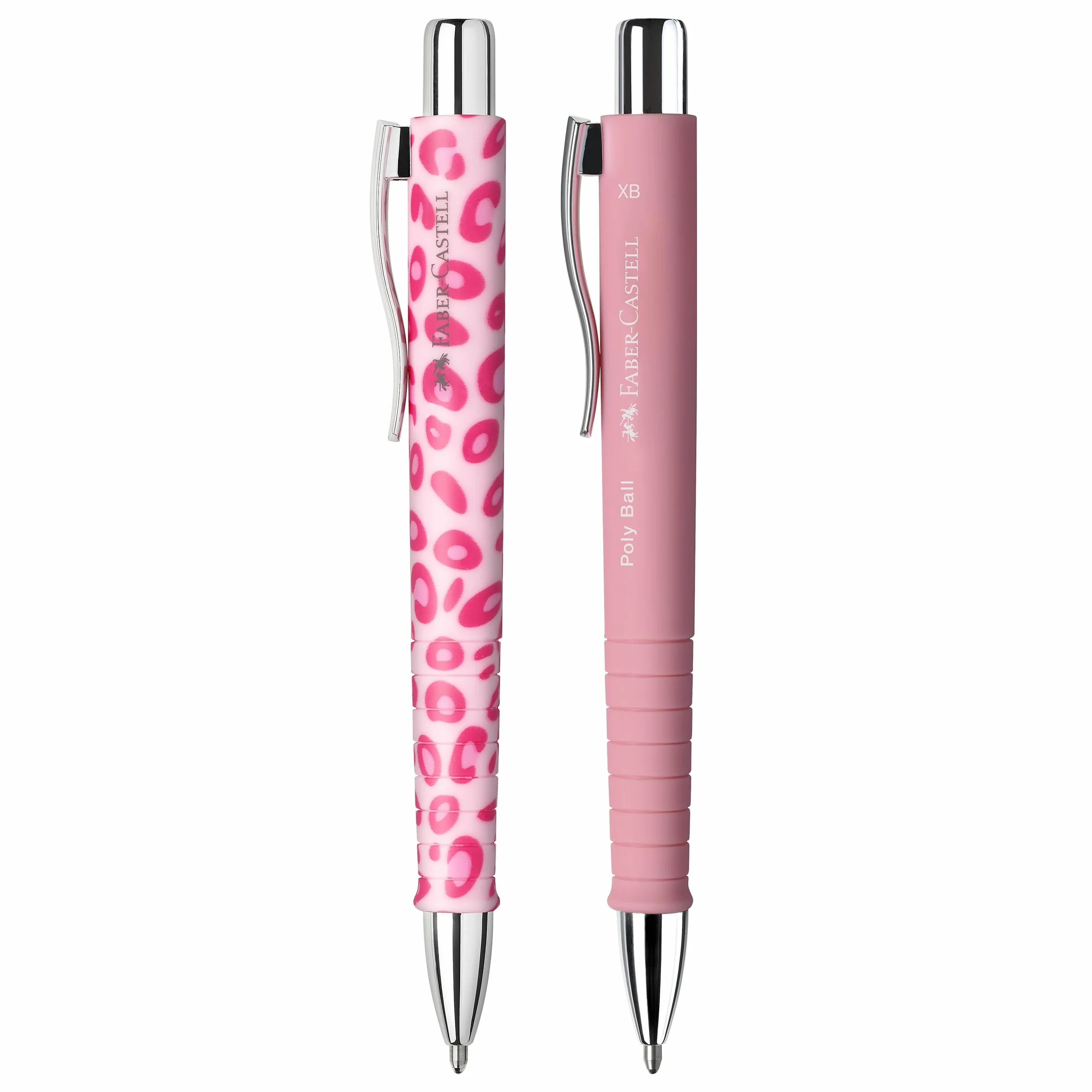 FABER-CASTELL 205293 – długopis Poly Ball, Leo Sugarspots i różowy, 2 sztuki, z wymiennym wkładem XB, odporny na zmywanie
