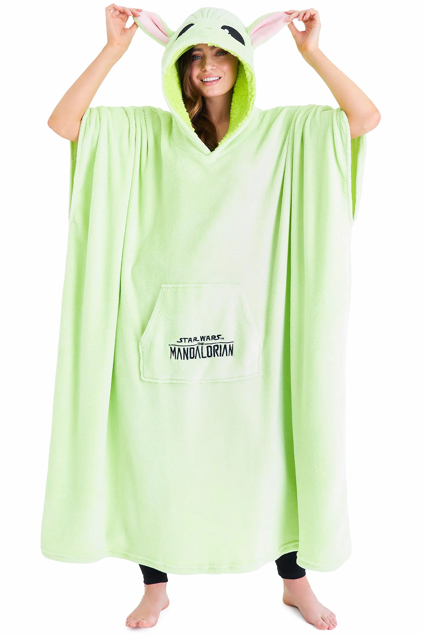 Mandalorian poręczny koc dla mężczyzn kobiety nastolatki Super miękki Unisex Baby Yoda ponadgabarytowy koc z kapturem męska długa polarowa bluza z kapturem Baby Yoda prezenty