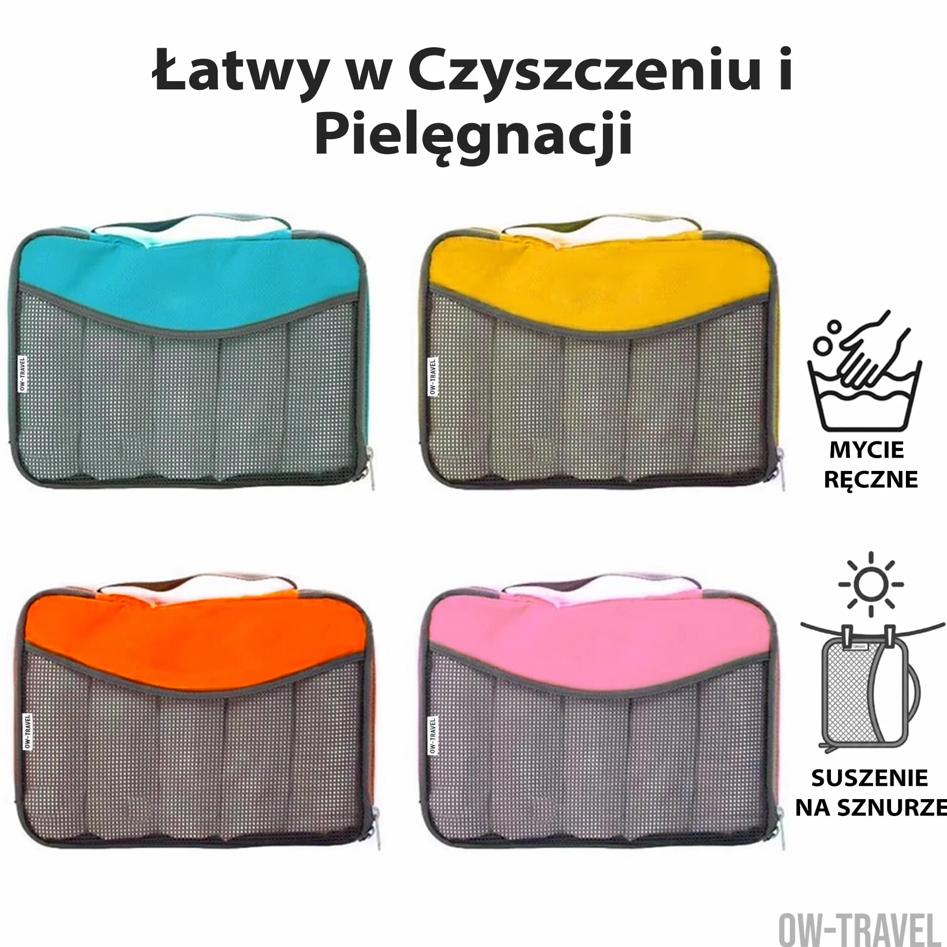 OW-Travel Kostki do Pakowania Walizki (4 Kolorowe) Łatwe Zorganizowania Organizer Podróżny do Walizki. Przechowywanie Ubrań Packing Cubes Organizer Podrozny Bagażu, Plecaka, Toreb