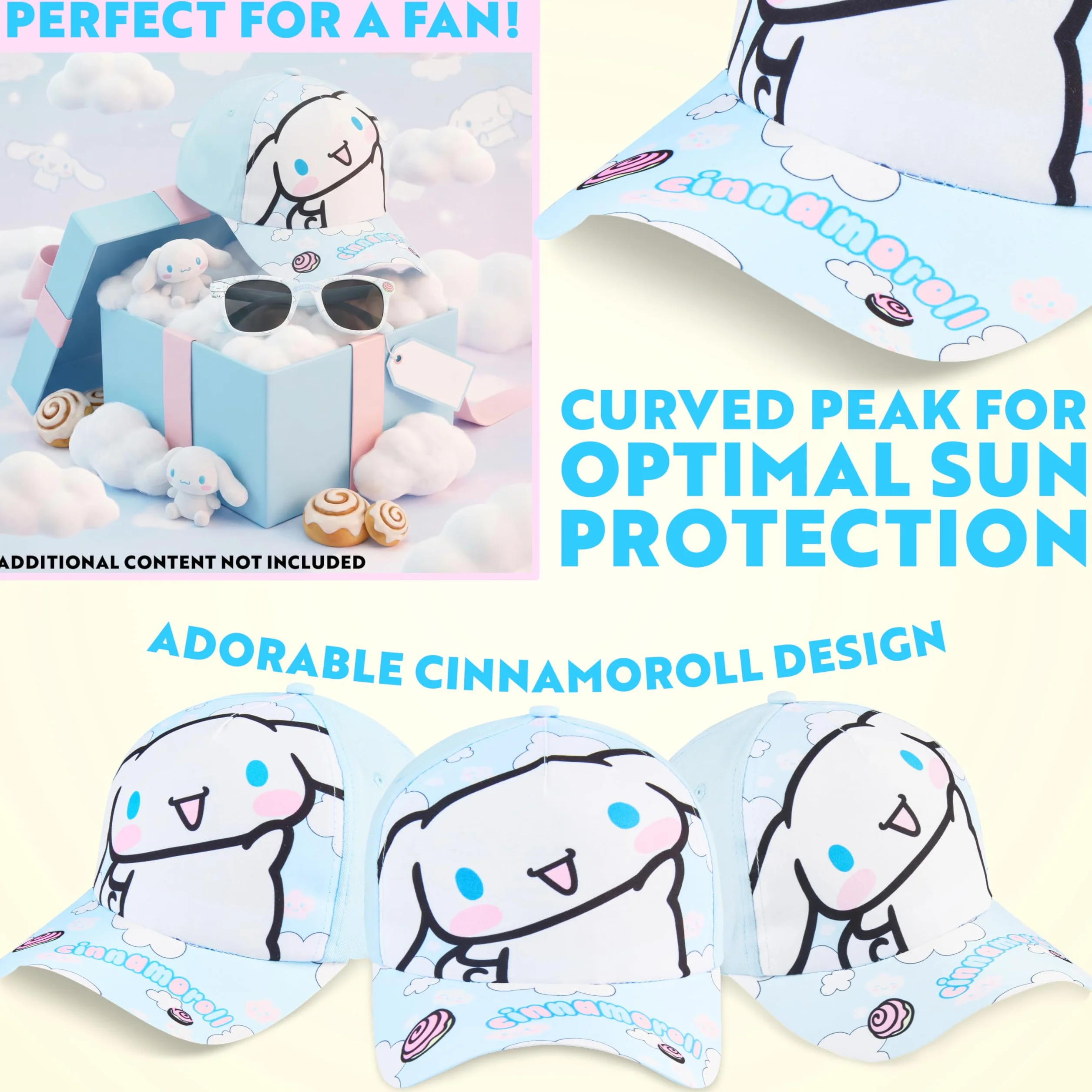 Disney Stitch | Troskliwe niedźwiedzie | Kuromi | Cinnamoroll Dziewczęca czapka z daszkiem Zestaw okularów przeciwsłonecznych UV400, niezbędniki świąteczne
