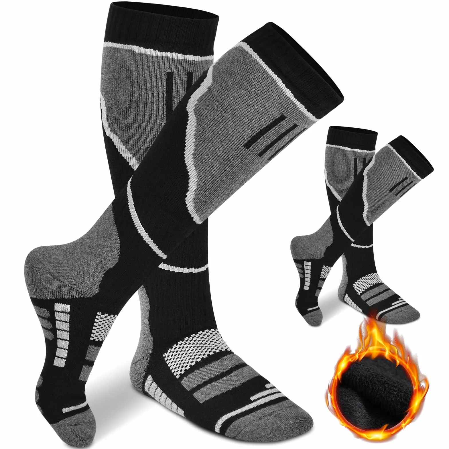 flintronic 2 pary skarpet narciarskich, wełniane skarpety narciarskie z wełny merynosowej, oddychające skarpety kompresyjne do kolana na zimno, wędrówki, polowania, snowboarding, 38.5-40.5 EU