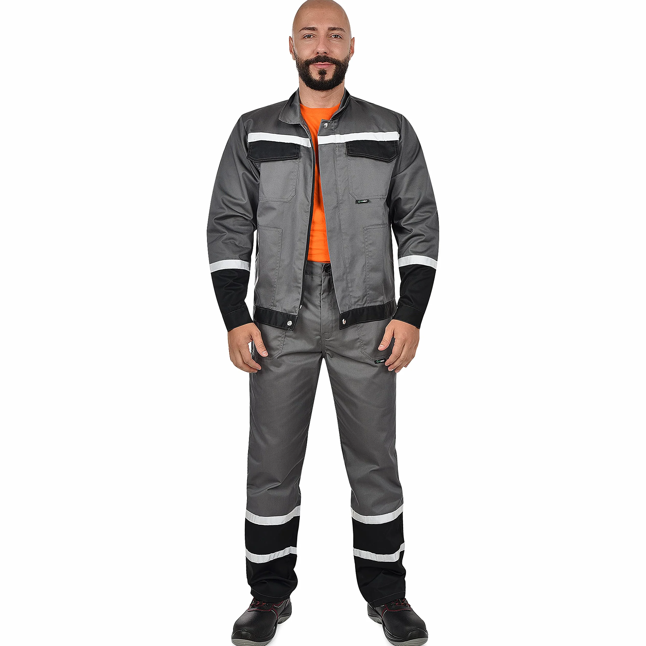 BWOLF Char Classic męskie spodnie robocze z paskami odblaskowymi, spodnie robocze, męskie, 5 wielofunkcyjnych kieszeni, w kolorze niebieskim/szarym