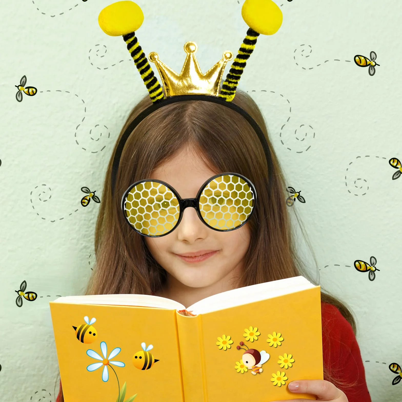 Silom Opaska na czoło i okulary, zestaw kostiumowy pszczół, opaska na czoło z okularami przeciwsłonecznymi pszczół, Halloween, maskarada, cosplay, akcesoria imprezowe dla kobiet, dorosłych (żółty)