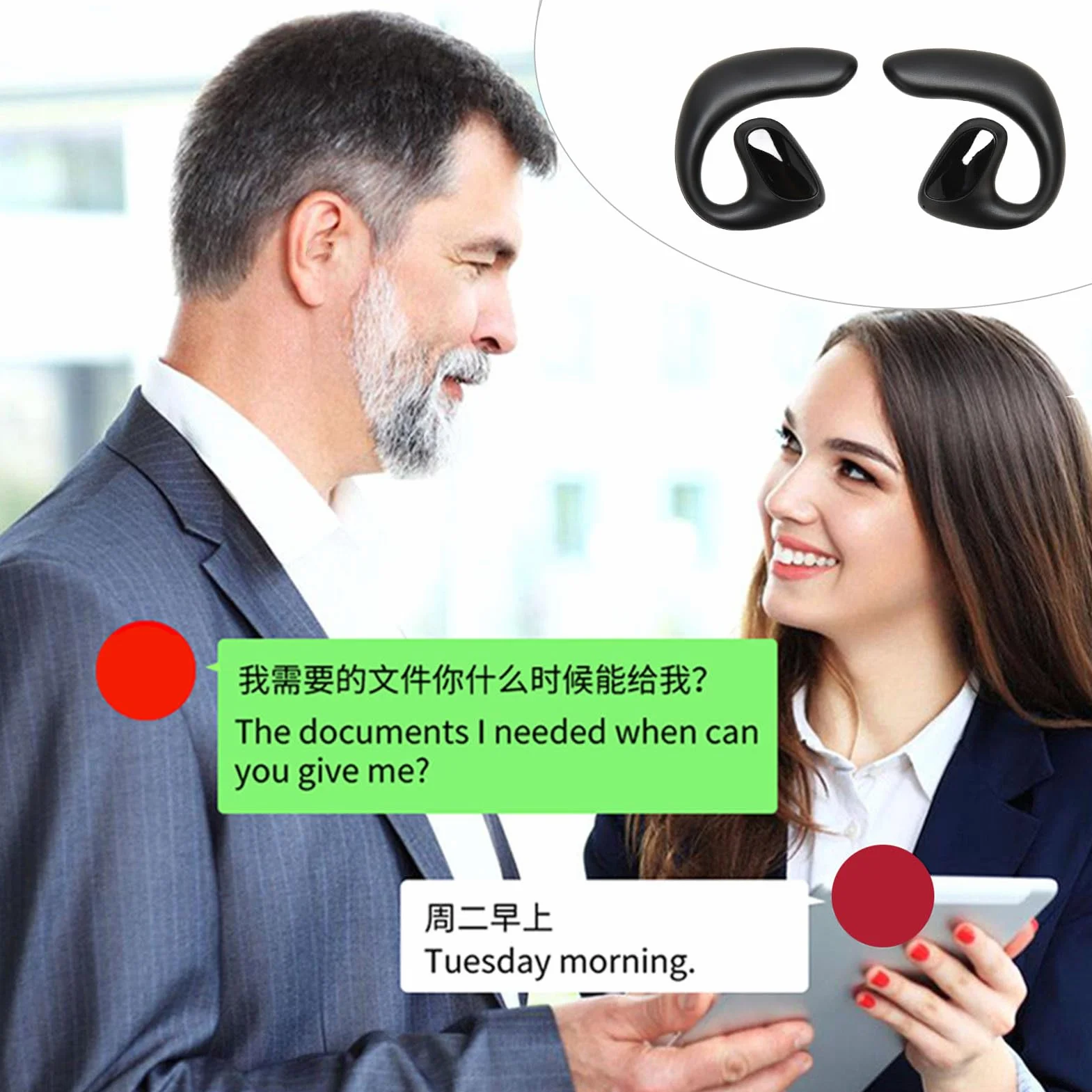 S900 Language Translator Słuchawki Douszne, Dwukierunkowe Słuchawki z redukcją Szumów Translator z aplikacją, 144 Języki, Tłumaczenie Online, Kompatybilne z IOS i Androidem (Czarny)