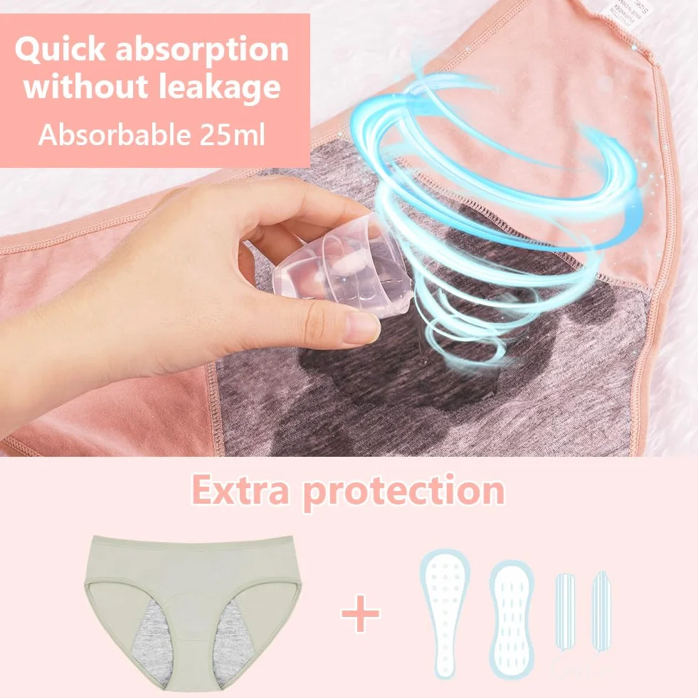 AUYAO Bielizna dla dziewcząt, 3 sztuki, majtki okresowe, bielizna miesiączkowa, bezszwowa, bielizna menstruacyjna, dla nastolatków, nadaje się do prania, majtki menstruacyjne, dla nastolatków