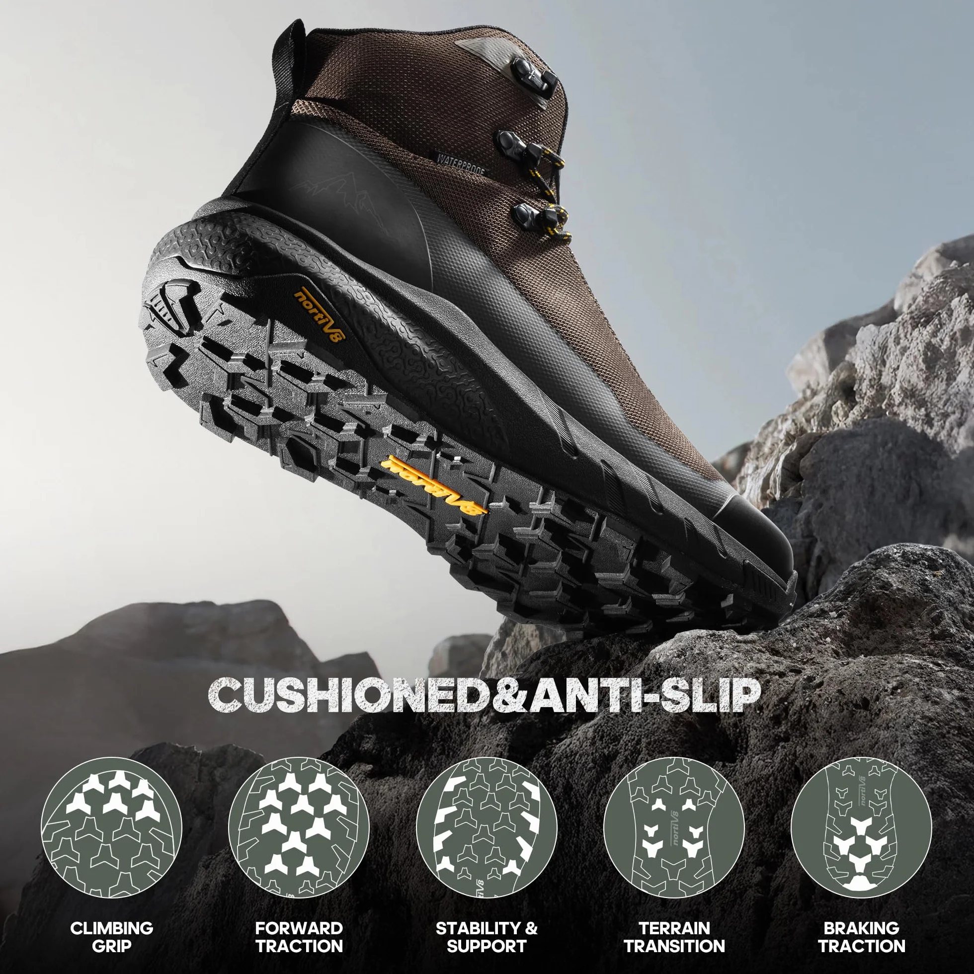 NORTIV 8 Męskie średnie wodoodporne buty turystyczne outdoorowe lekkie oddychające buty trekkingowe kemping alpinizm buty hydrotrek