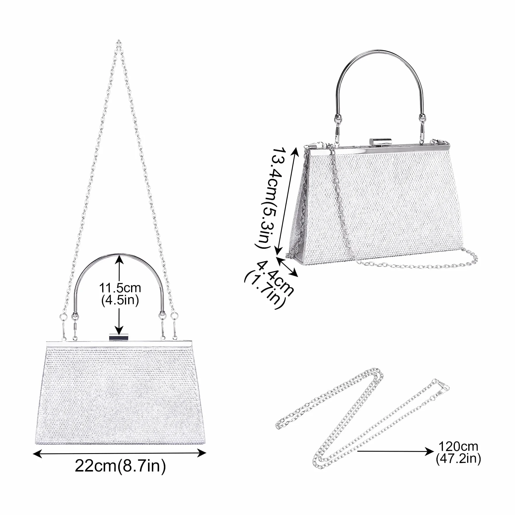 Larcenciel Damskie kopertówki, błyszczące torebki dla kobiet z odpinanym łańcuszkiem, kopertówka z górnym uchwytem, elegancka torba crossbody, modna torba na ramię, na imprezę, studniówkę, ślub