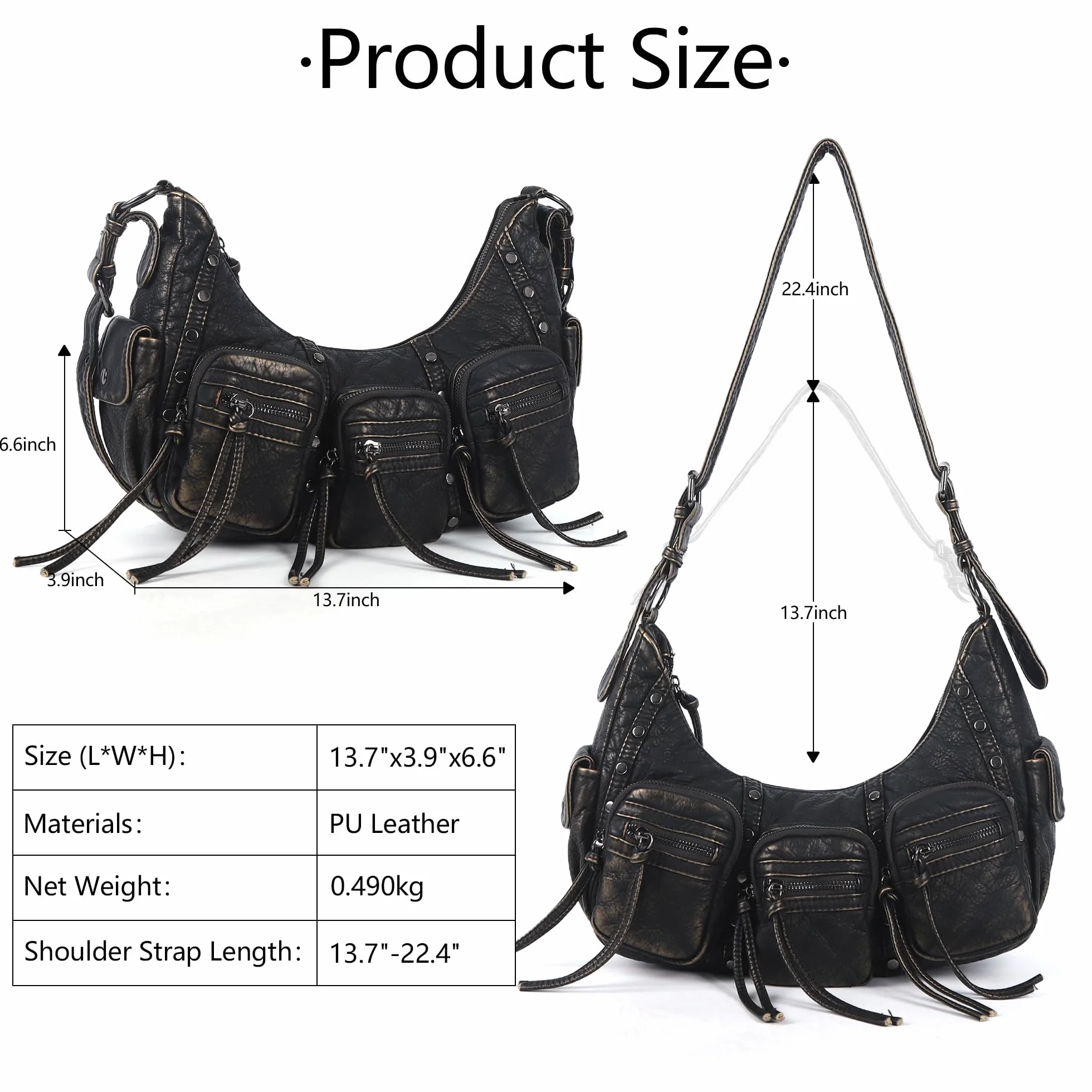 Angel Kiss Torby hobo torebka dla kobiet Y2K torba na ramię z wieloma kieszeniami designerska tornister nabijane torebki z paskiem