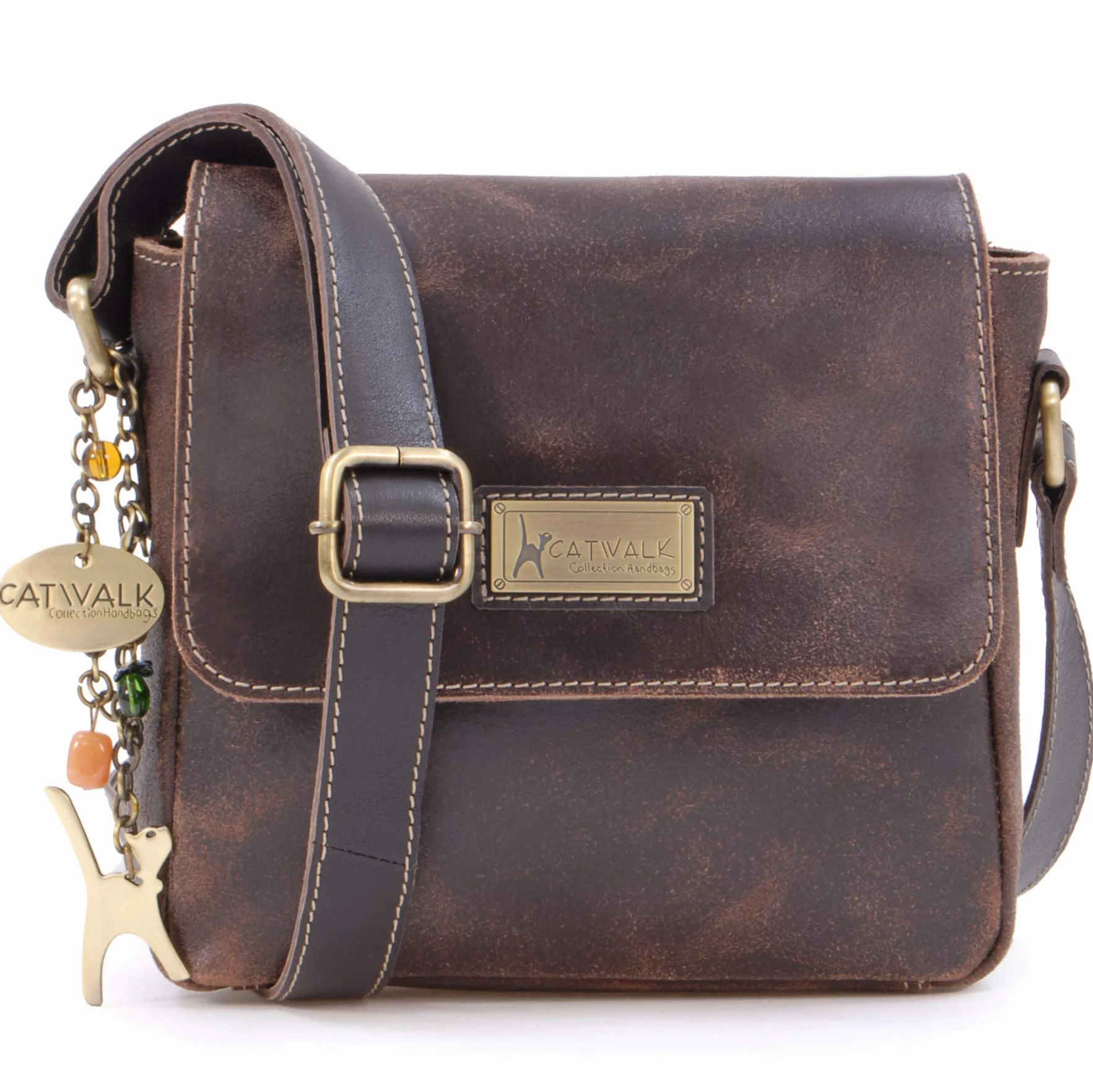 Catwalk Collection Handbags - Damska Mała Torebka Crossbody - Torba Listonoszka - Postarzana Skóra - Regulowany Pasek na Ramię - Sabine S