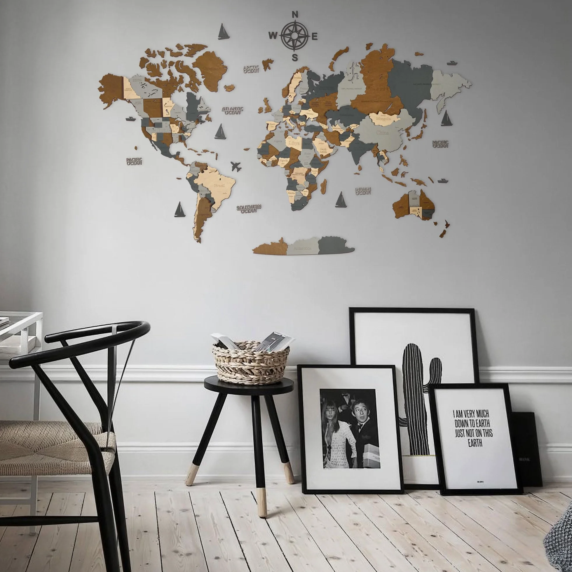 Drewniana mapa świata sztuka 3D duża dekoracja ścienna - rozmiar (M, L, XL) pomysł na prezent na każdą okazję - sztuka ścienna do domu, kuchni lub biura