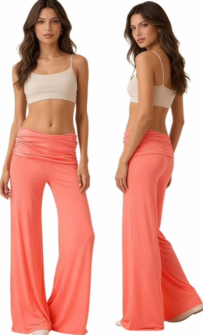 Spodnie do jogi, damskie Coral Fold Over Yoga Pants 2026, Coral Fold-Over, spodnie do jogi, spodnie sportowe, długie spodnie gimnastyczne, rozkloszowane legginsy, koralowe spodnie plisowane