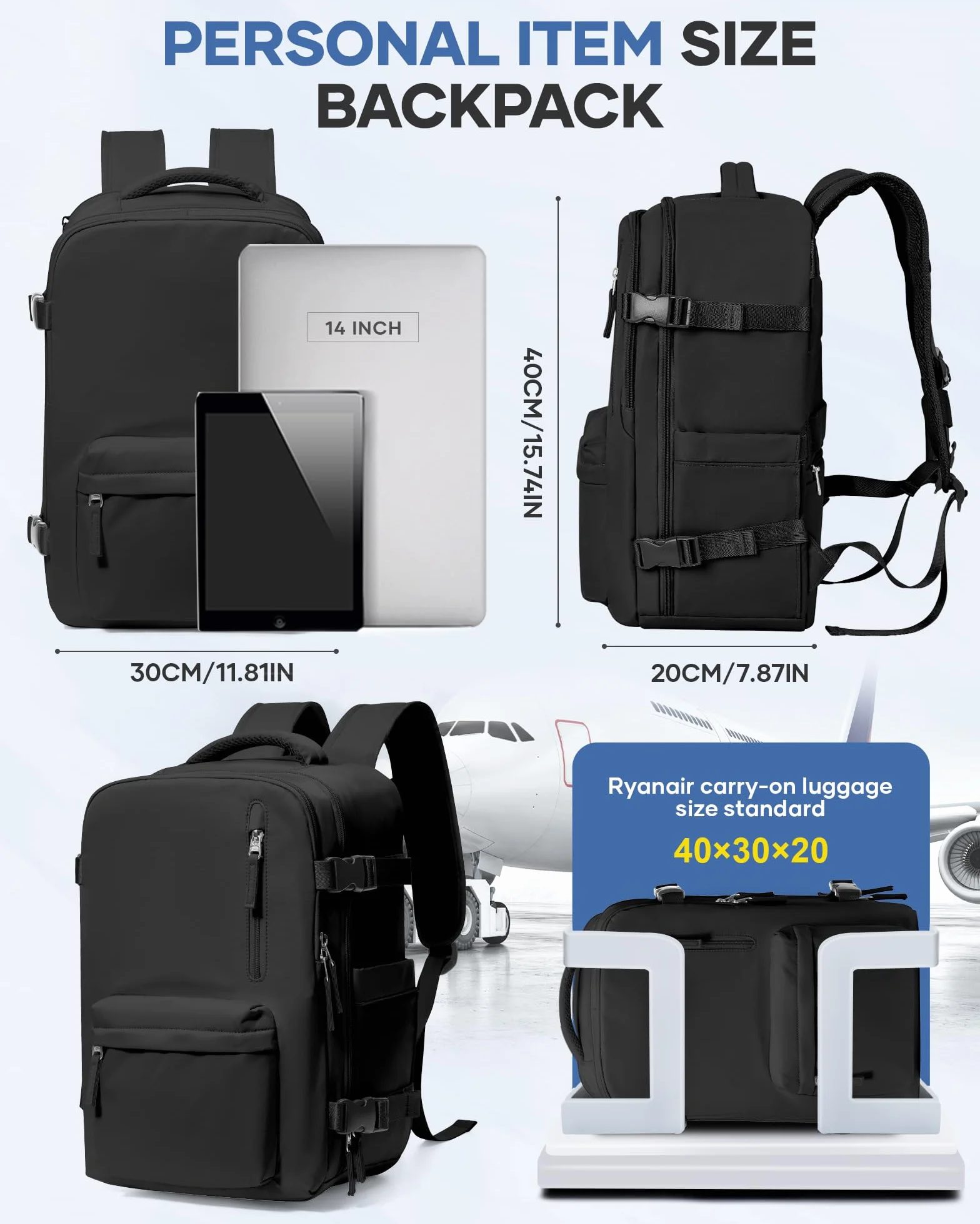 BJLFS Torba Kabinowa 40x30x20 Plecak Próżniowy z Pompką Wizzair Ryanair Bagaż Podręczny 40 x 20 x 25 Plecak Podróżny 40x30x20 Samolot Easyjet Cabin Bag 45x36x20 Wodoodporna Torba na Laptopa