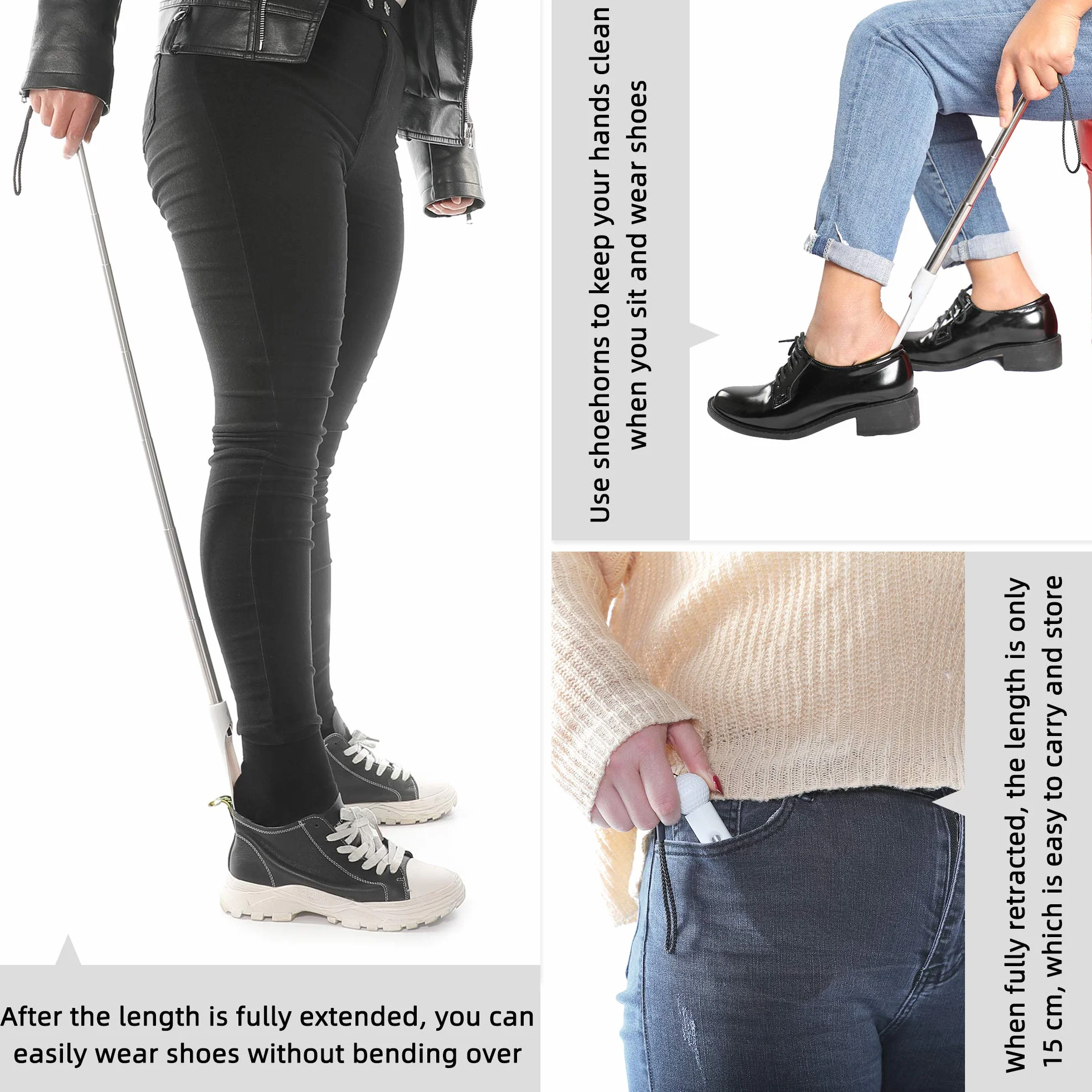 Bardzo długi chowany podnóżek 91,9 cm - regulowany mini biały podnóżek z wygodnym uchwytem