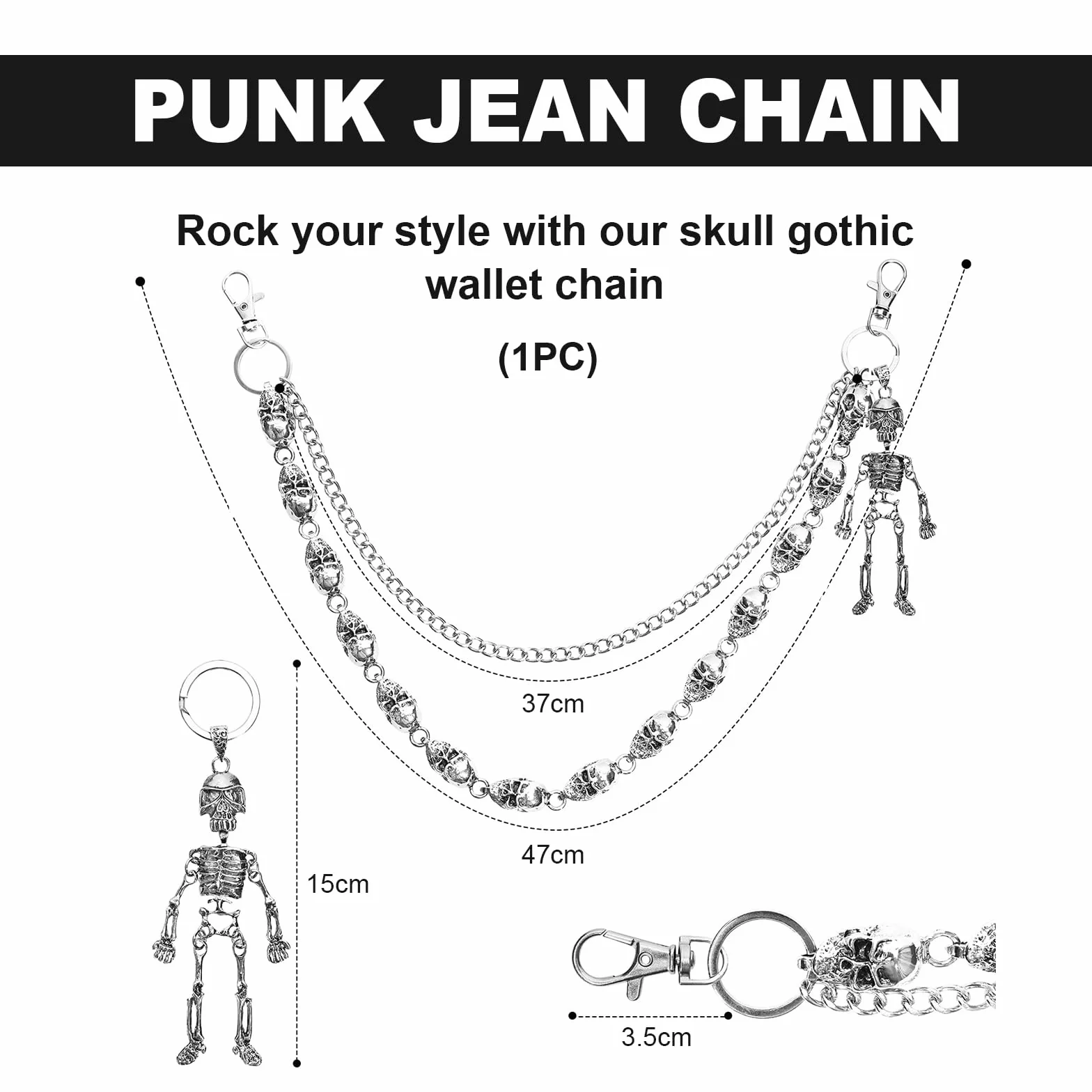 Łańcuszek do spodni, męski, gotycki, odzież grunge, akcesoria grunge, gotycka biżuteria, punk, odzież punkowa, ubrania emo, łańcuszek, na imprezy, festiwale, Halloween