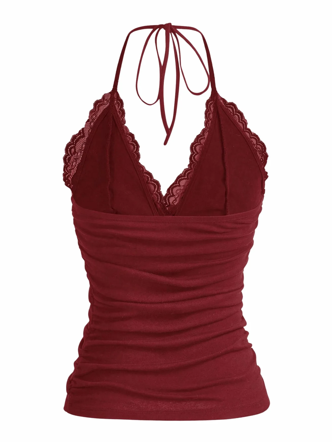 GORGLITTER Damski top Y2k Camisole na ramiączkach Crop Top wiązany na szyi top top z kontrastową koronką