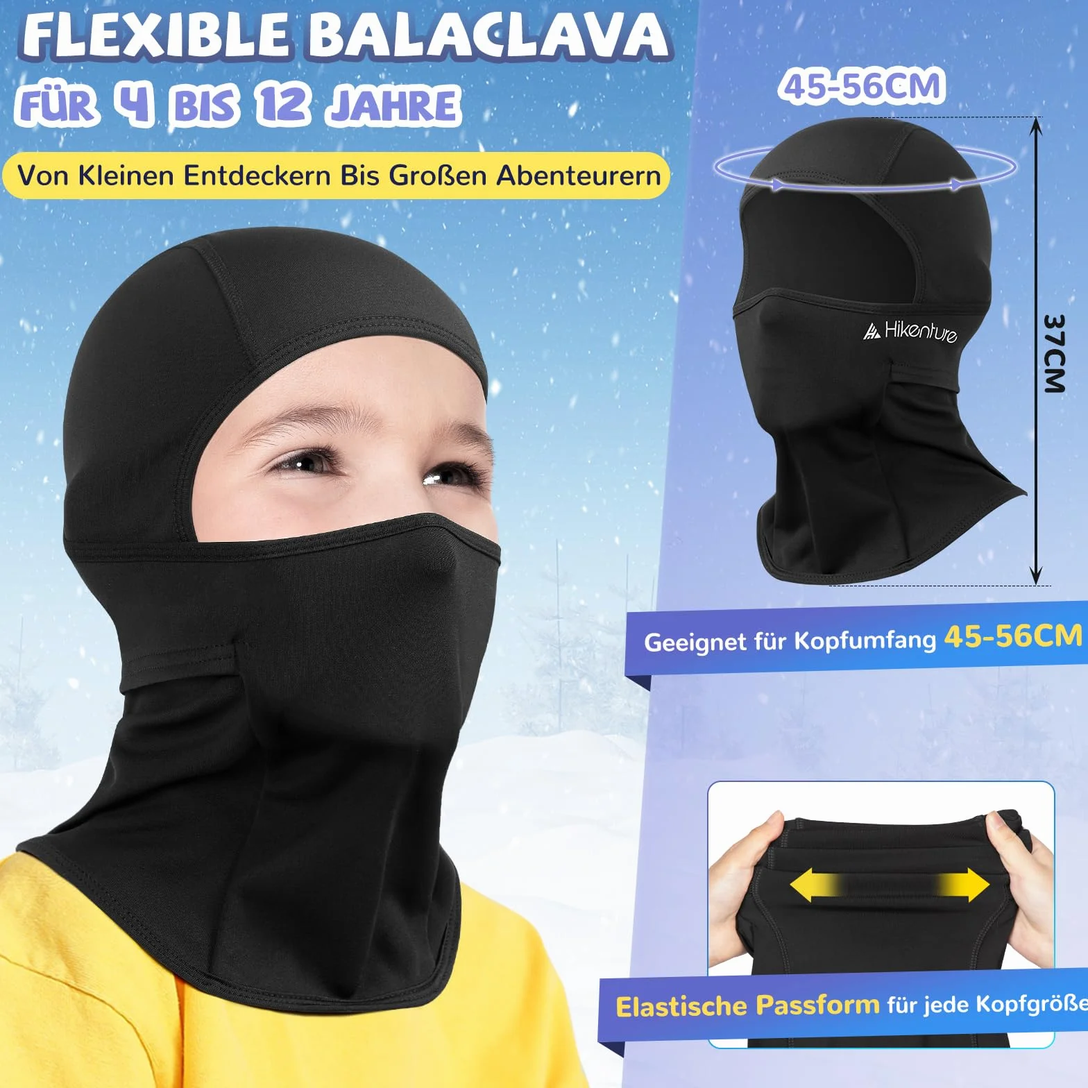 HIKENTURE Zimowa Kominiarka Dziecięca, Ciepła i Wiatroszczelna Balaclava, Maska Narciarska Pod Kask dla Chłopców i Dziewczynek, Do Jazdy Na Rowerze