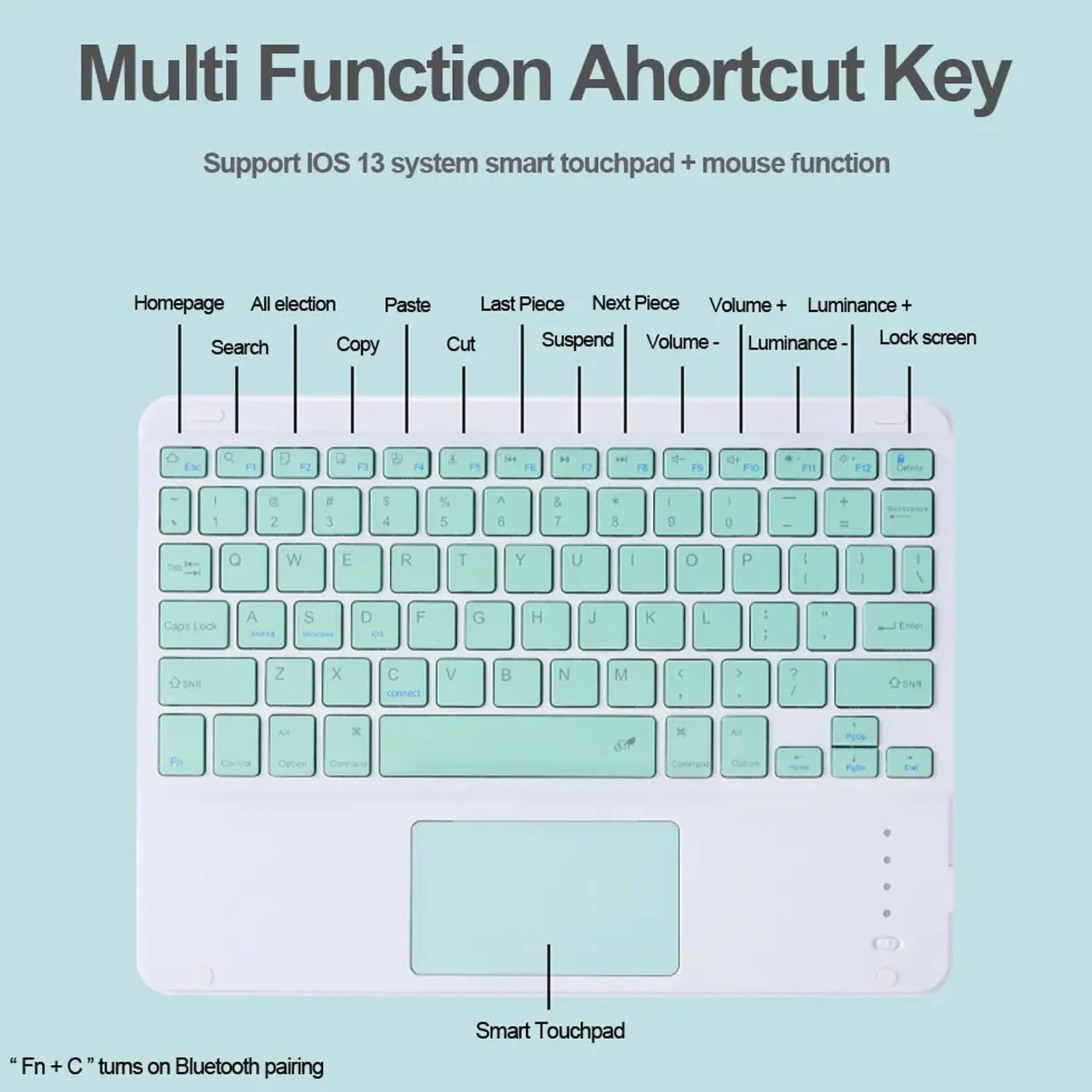 Etui na Klawiaturę z Touchpadem i Uchwytem na Rysik do iPad 6. Gen 2018, iPad 5. Gen 2017, iPad Pro 9,7", iPad Air 2 i 1, Klawiatura QWERTY z Podświetlana 7 Kolorów, Ciemnoniebieski Z Touchpadem