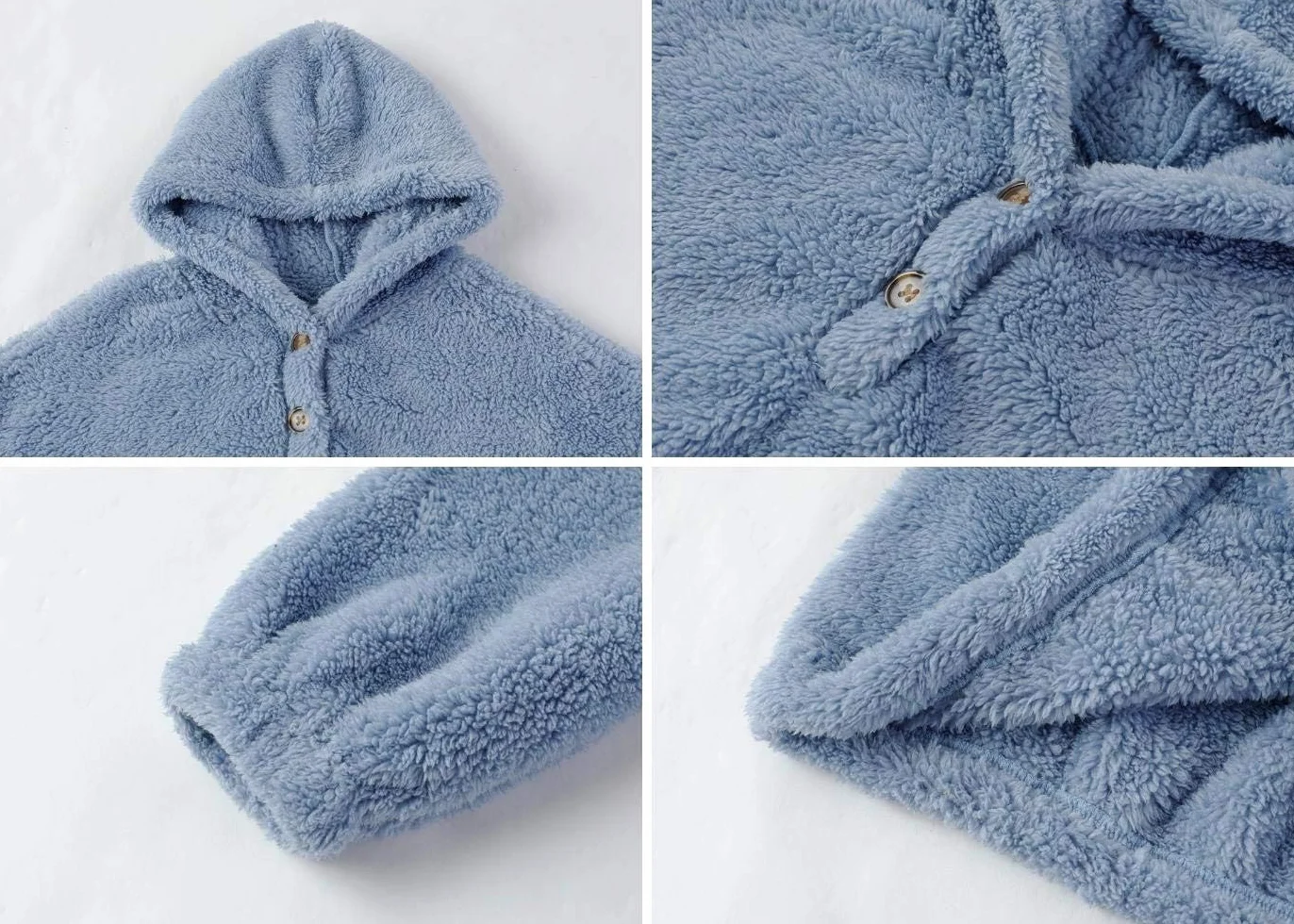 Imily Bela Dziecięce dziewczęce puszyste bluzy z kapturem ciepłe luźne guziki sweter Sherpa kurtka top