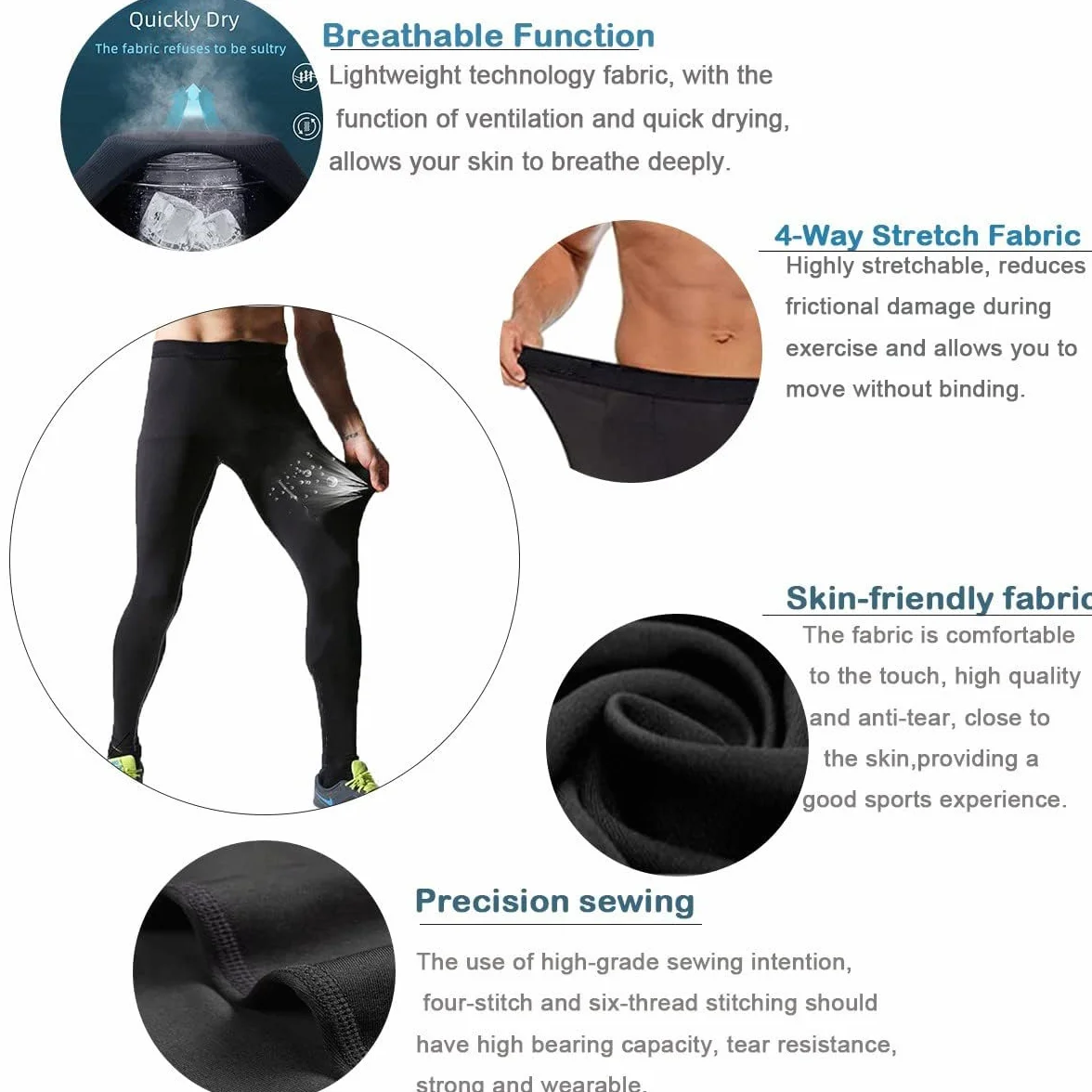 Spodnie kompresyjne Męskie Sportowe Legginsy Biegowe Długie Oddychające Baselayer Legginsy Spodnie dla Fitness Jogging Koszykówka