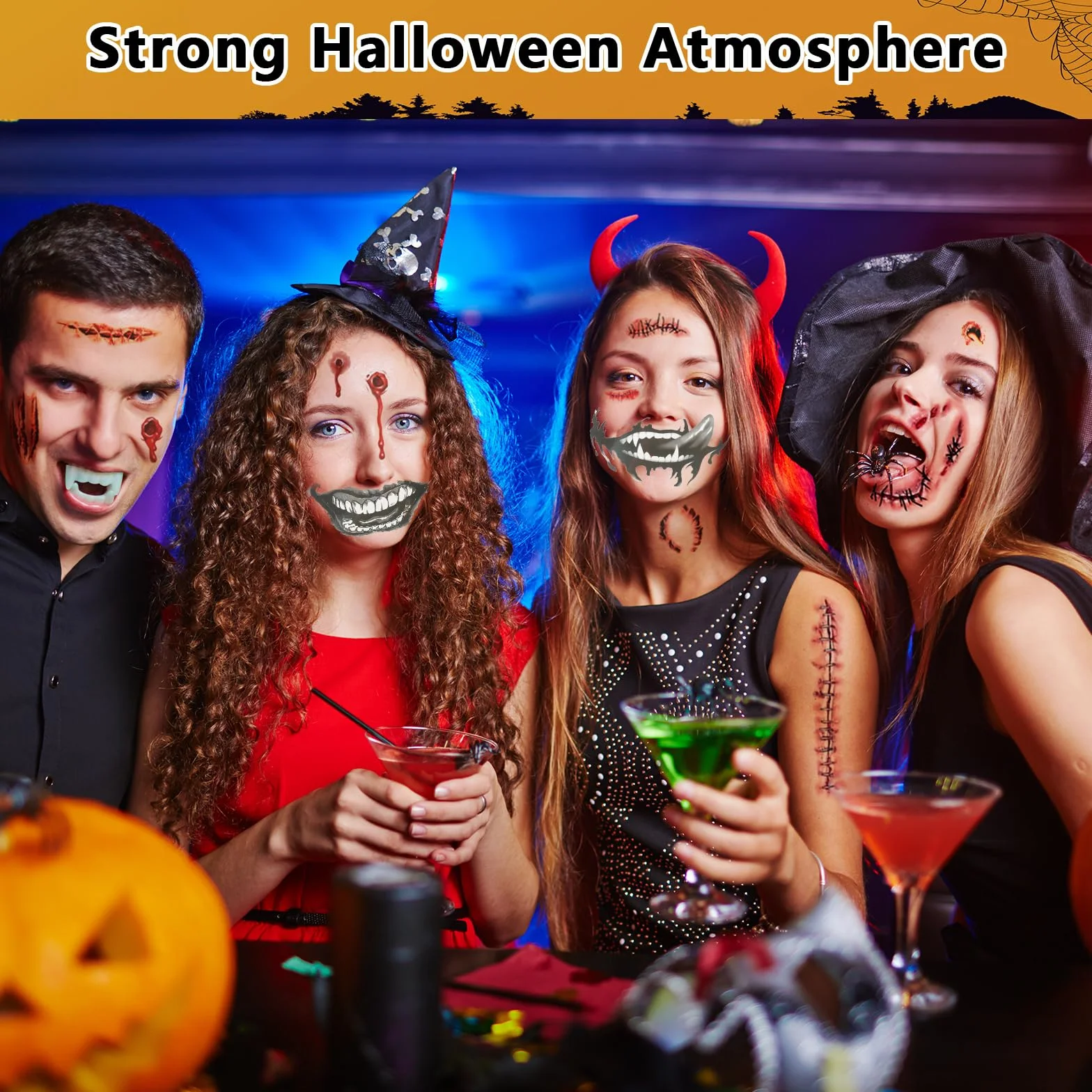 KATIMI 15 sztuk Halloween Twarz Usta Tatuaże Naklejki Halloween Blizny Tatuaż Rany Halloween Wodoodporne Tymczasowe Tatuaże Halloween Zombie Wampir Na Imprezę Dekoracje