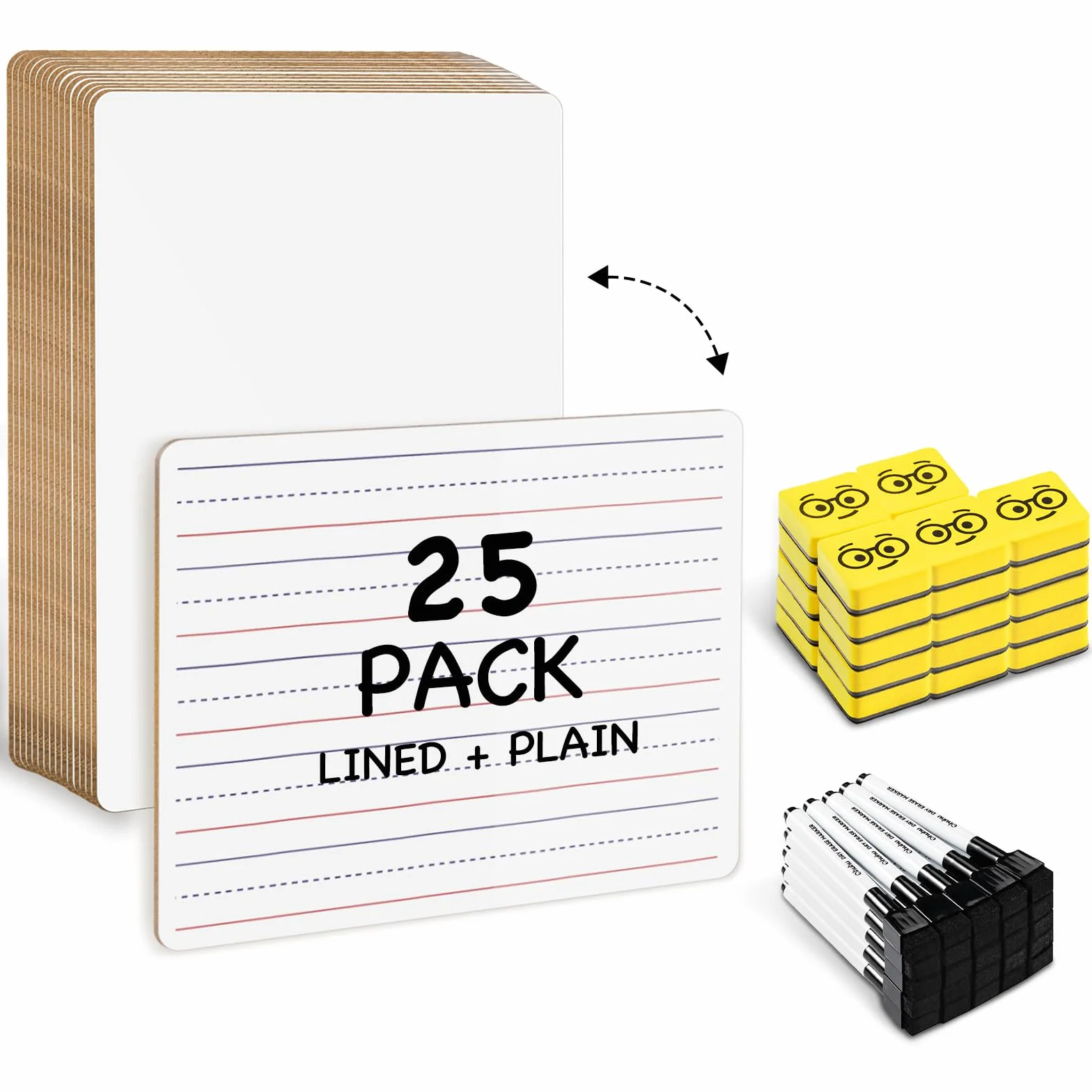 Ohuhu 25 sztuk mini suchościeralnych tablic A4, w linie/pusta tablica dwustronna, przenośna, mała biała tablica z długopisami, do rysowania, nauki, domu, szkoły, klasy, 22 x 30 cm