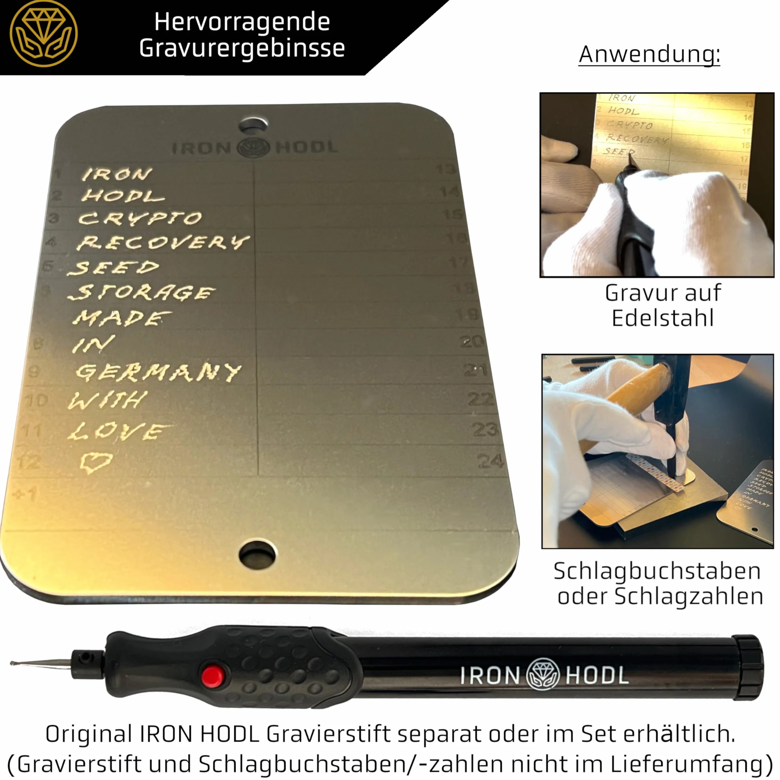 Steel Wallet Single mit Testplate - 24+1 Recovery Seed Phrase metalowa płyta Cold Wallet Crypto Wallet Bitcoin Wallet Hardware Wallet Crypto Steel Wallet Crypto Wallet Schowek Bitcoin