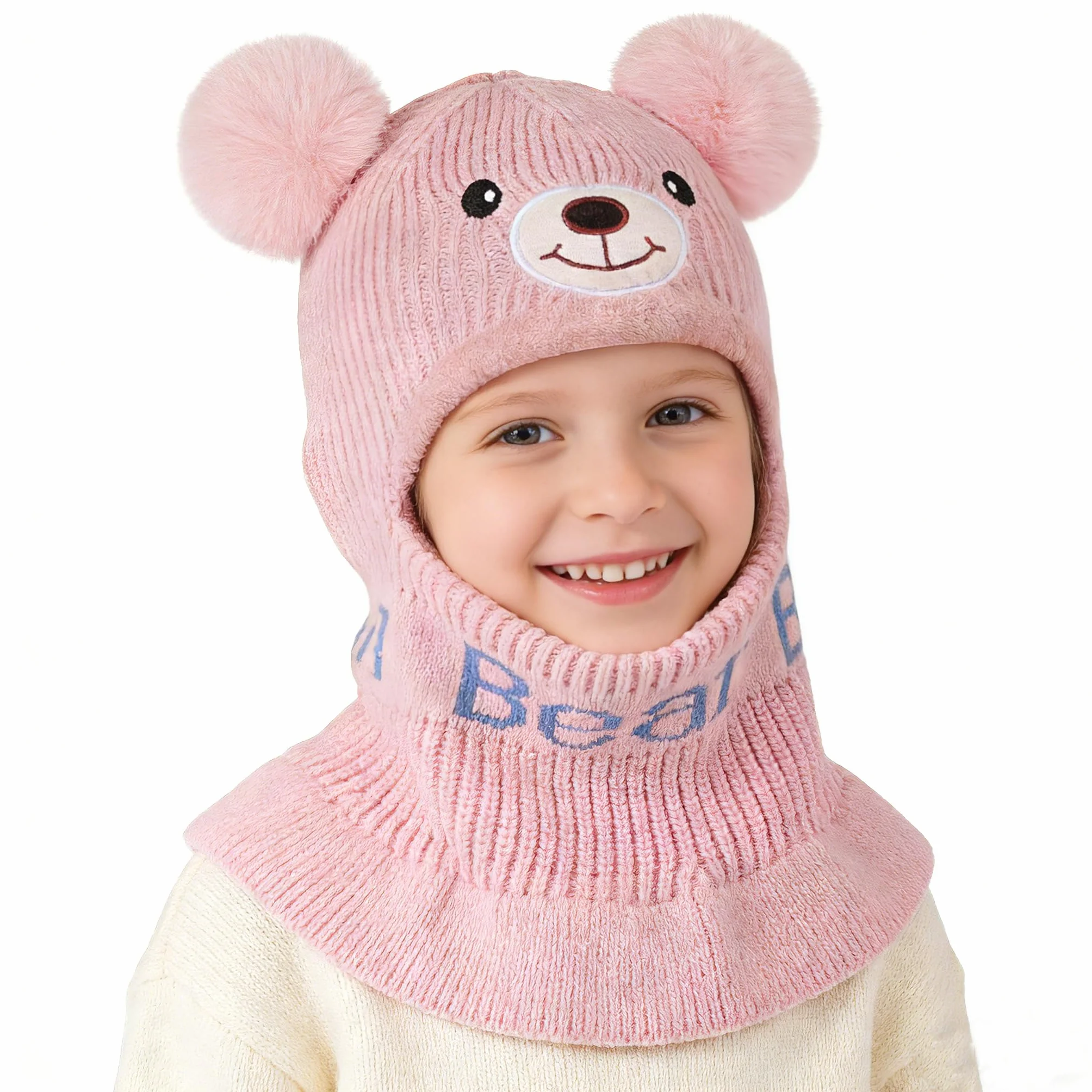Dziecięca czapka dla dziewcząt i chłopców, ciepła czapka z podszewką polarową, urocza, wiatroszczelna, z pomponem, beanie, szal