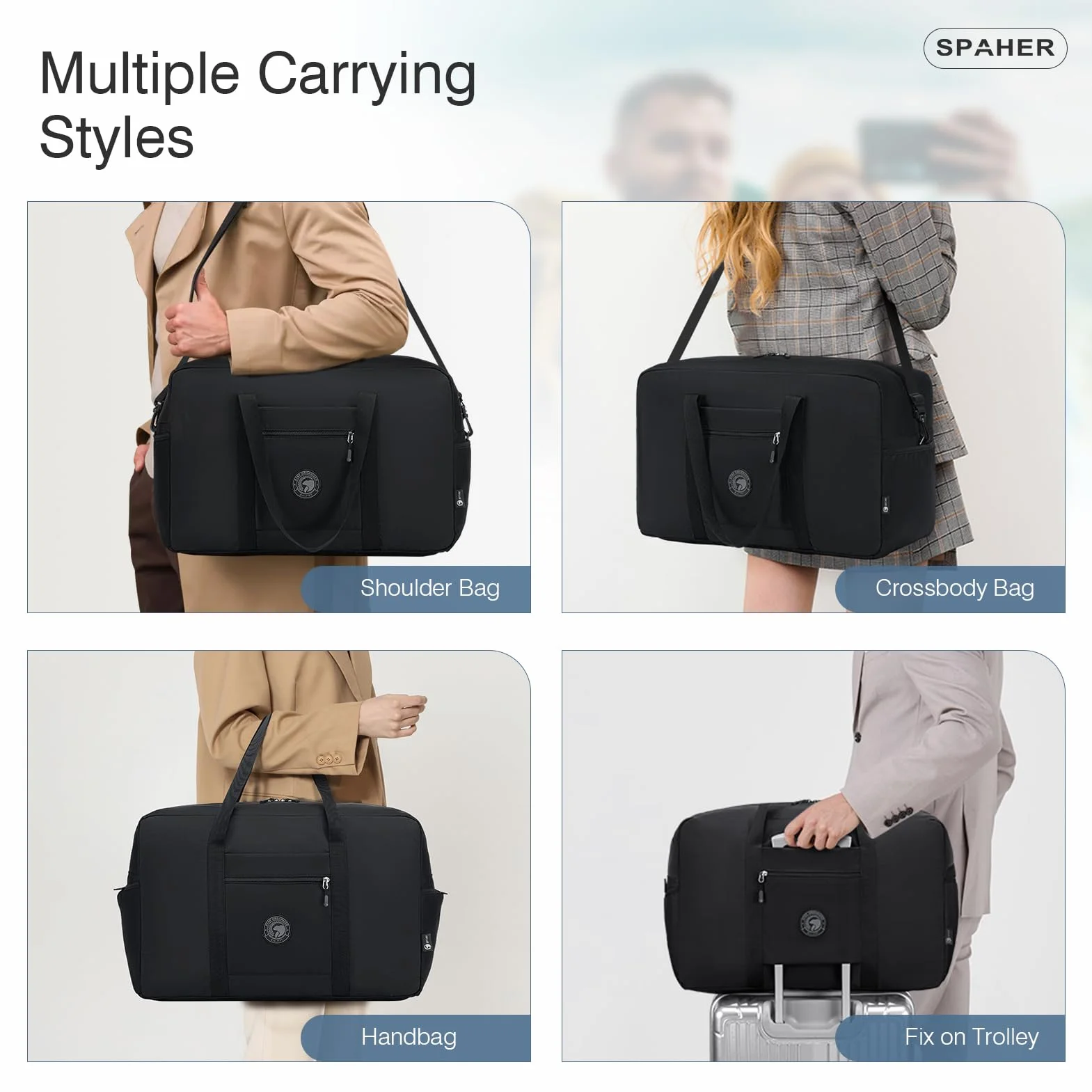SPAHER 2X Torba Podróżna 55x35x25 Lufthansa KLM Air France Duża Torba na Bagaż Podręczny Składana Sportowa Weekendowa Fitness dla Mężczyzn i Kobiet z Torba na Przybory Toaletowe