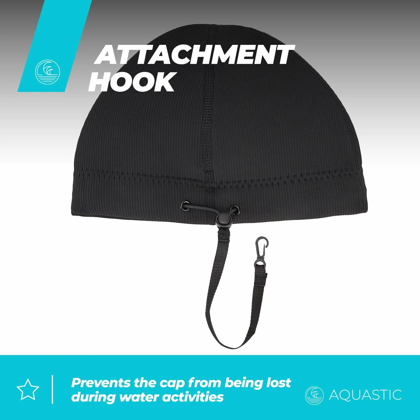 AQUASTIC Czapka neoprenowa Winstick Beanie w kolorze czarnym, z neoprenu 3 mm, z haczykiem do mocowania na ubraniu, lekka i wygodna, chroni przed zimnem, wodoszczelna, maksymalna szczelność