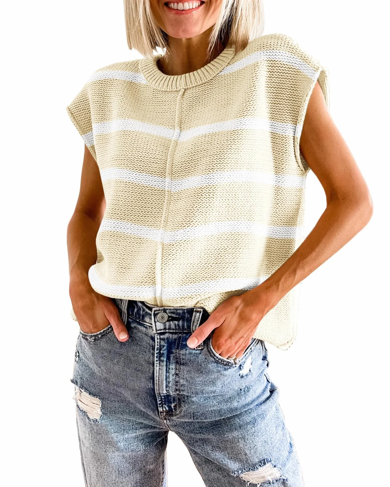 Saodimallsu Damska koszulka typu tank top, casualowa, okrągły dekolt, sweter z dzianiny, na lato, lekka, elegancka koszulka dresowa, top dla kobiet
