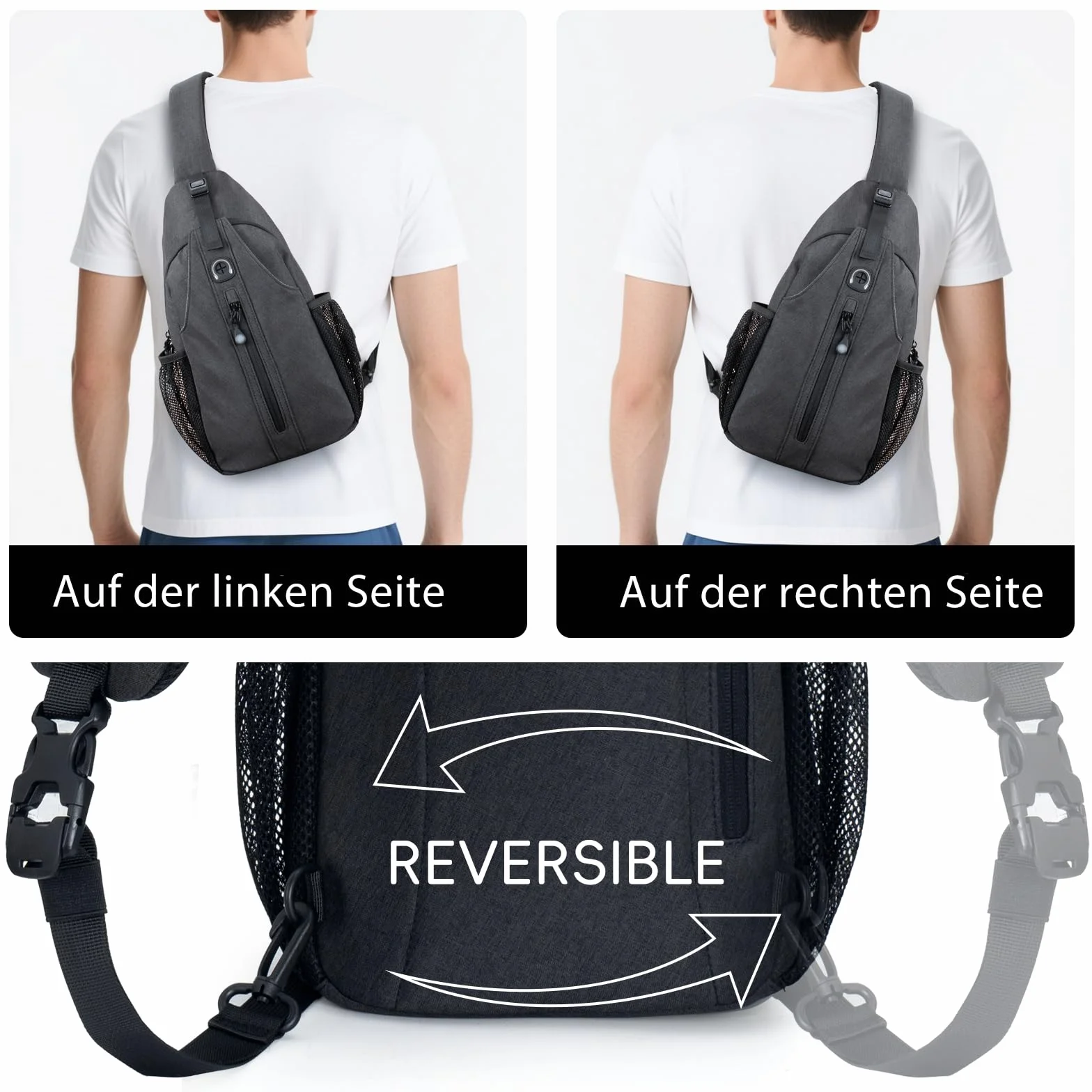 LEDAOU Torba na ramię, ochrona przed kradzieżą, wodoszczelna, z otworem na słuchawki – lekka i regulowana torba crossbody, uniseks, dla kobiet i mężczyzn, do miasta, podróży, fitnessu