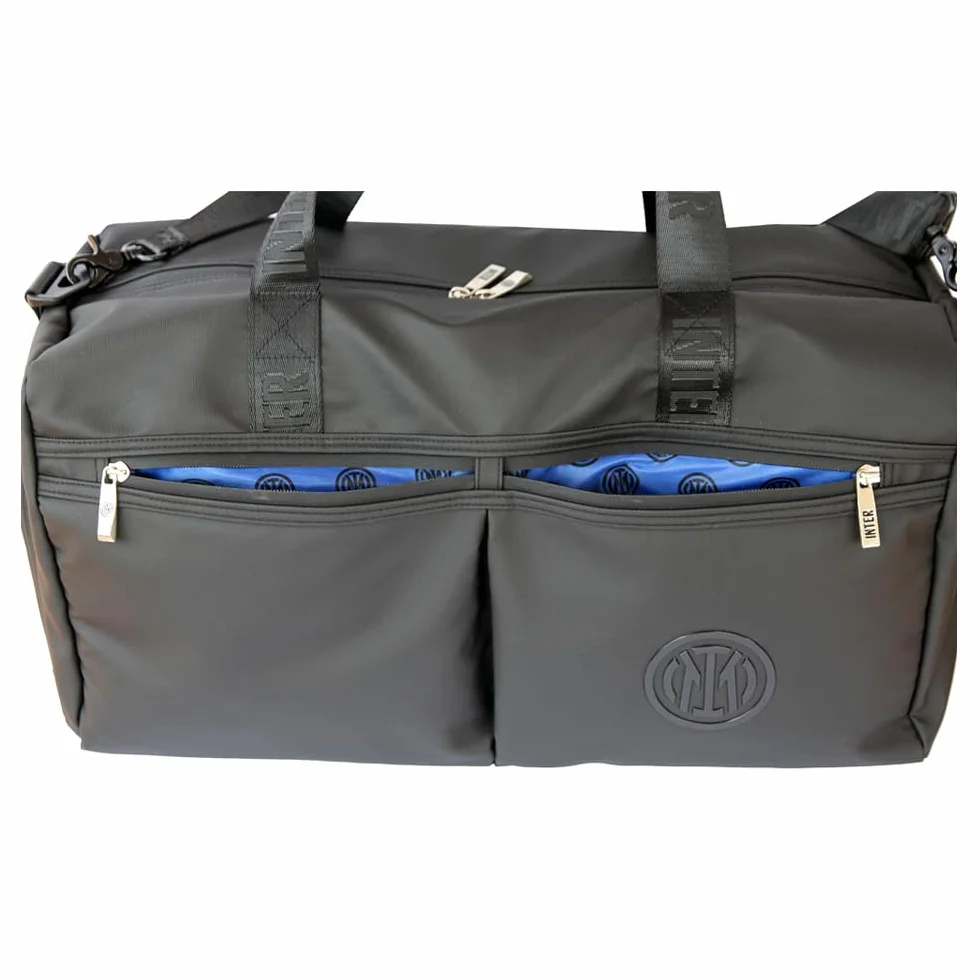 Official INTER F.C. Unisex Dorośli Czarna torba sportowa z zamkiem błyskawicznym, 5 cm x 29 cm x 25 cm, Czarny, 5 cm x 29 cm x 25 cm