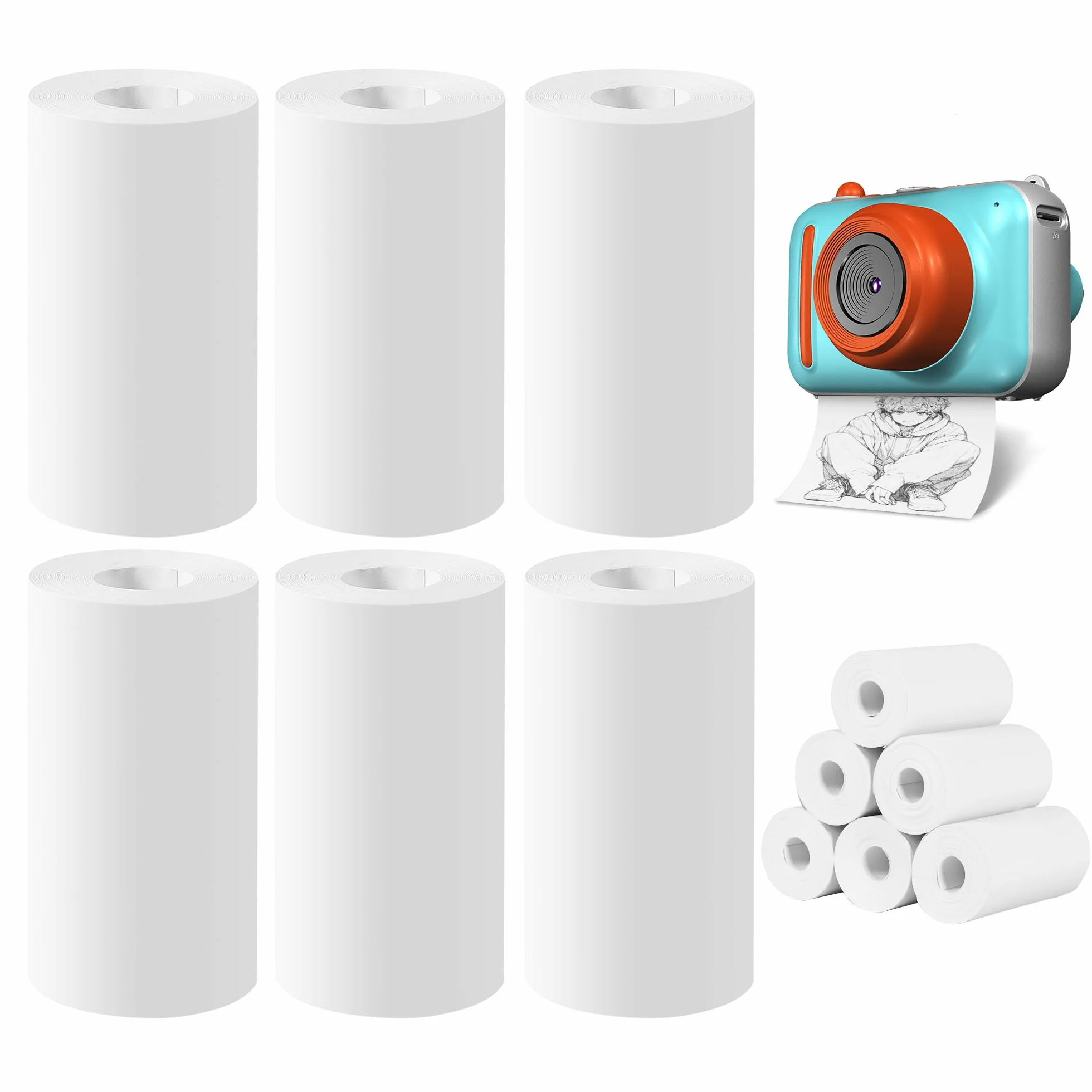 6 rolek papieru termicznego do drukarek termicznych dla dzieci, do natychmiastowych aparatów fotograficznych, 57 x 30 mm, papier termiczny – mini rolka papieru – przenośny papier termiczny do
