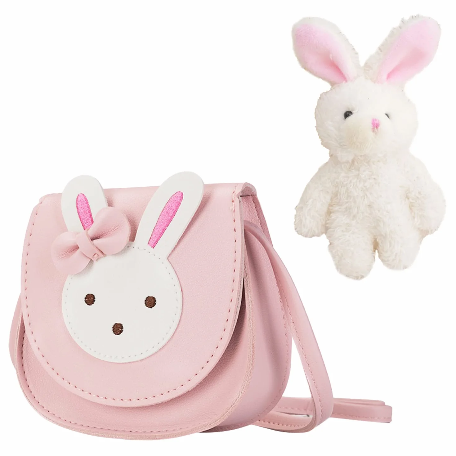 1 x mini torba kurierska z króliczkiem, torba na ramię, torebka ze skóry PU, regulowany pasek na ramię z 1 wisiorkiem z króliczkiem, odpowiednia na randki, zakupy, wędrówki dla dziewcząt (różowa),