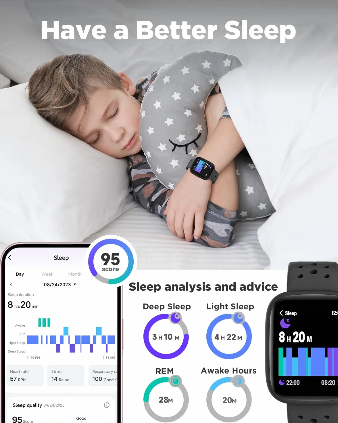 BIGGERFIVE Smartwatch dla dzieci, 1,8" zegarek fitness z krokomierzem, 24/7 pomiar tętna, monitorowanie snu, alarm wibracyjny, klasa wodoszczelności IP68, gry logiczne z/bez aplikacji, dla dziewczynek
