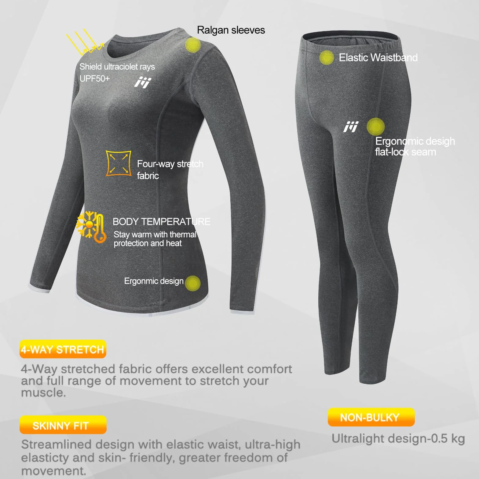 MEETWEE Damska koszulka termiczna, koszulka kompresyjna z długim rękawem, bielizna sportowa, Baselayer, do biegania, jazdy na rowerze, fitnessu, czarny + szary 2, M