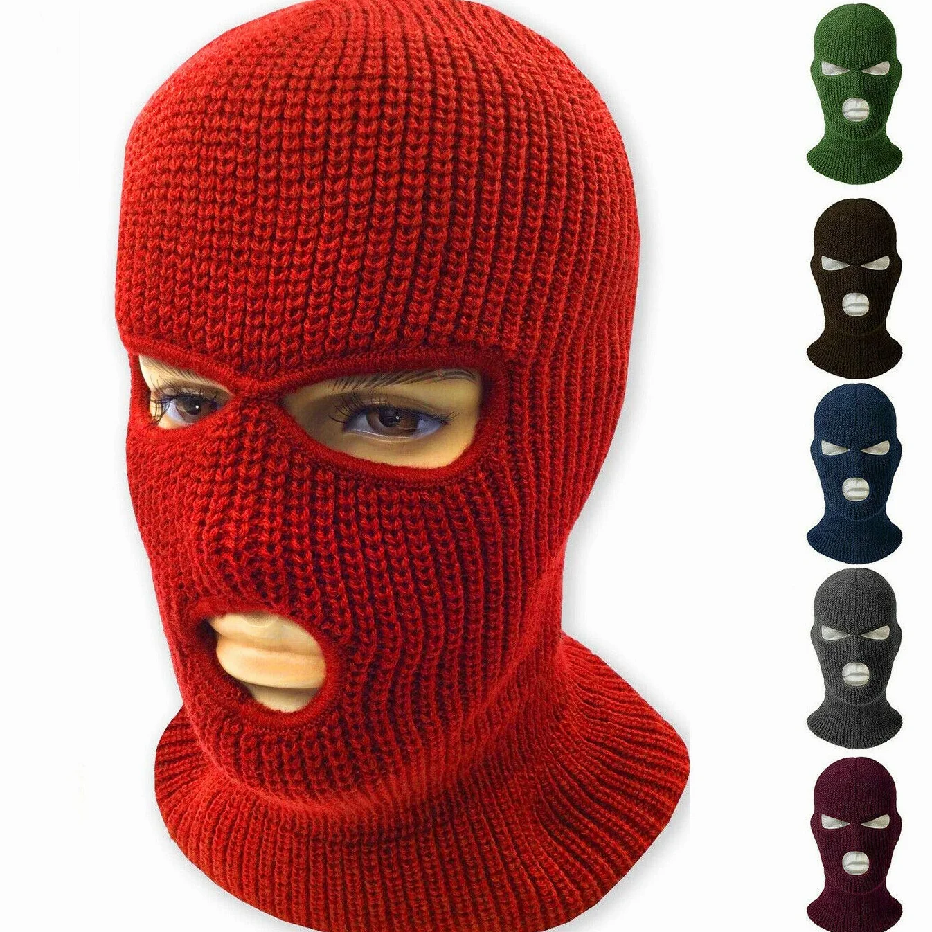 Kominiarka Balaclava z 3 otworami, zimowa, wiatroszczelna, ciepła, z dzianiny, dla mężczyzn i kobiet