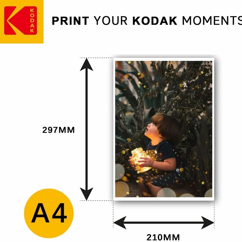 KODAK Picture Paper - Błyszczący papier fotograficzny, opakowanie 50 arkuszy, format A4 (21x29,7cm), 180g/m², idealny do wydruków atramentowych, żywych kolorów i wysokiego kontrastu, wysokiej jakości