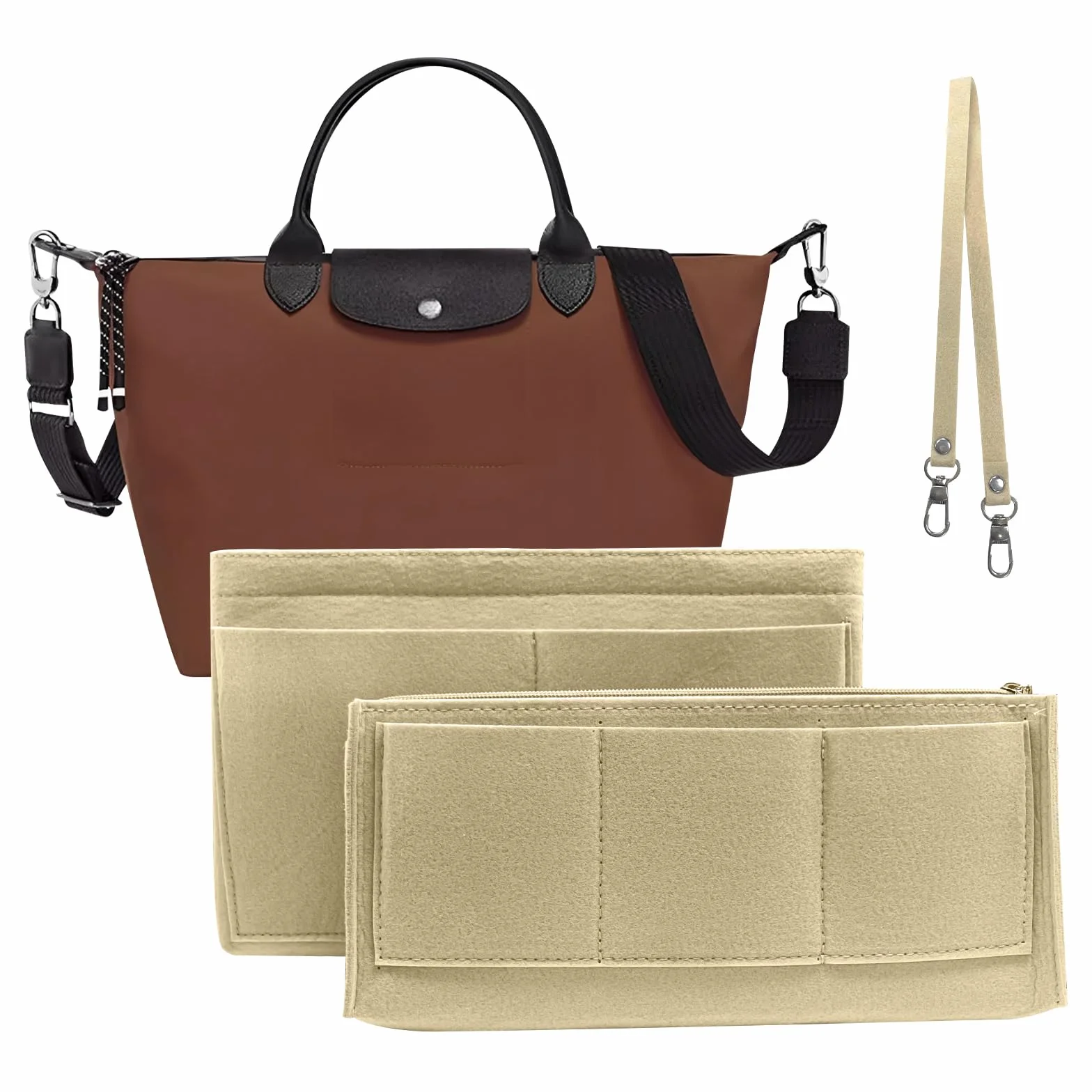 Modny organizer odpowiedni do torebki, organizera torebek damskich, torba na ramię, wiele kieszeni filcowych dla kobiet (beżowy, L 25 x 15 x 16 cm)